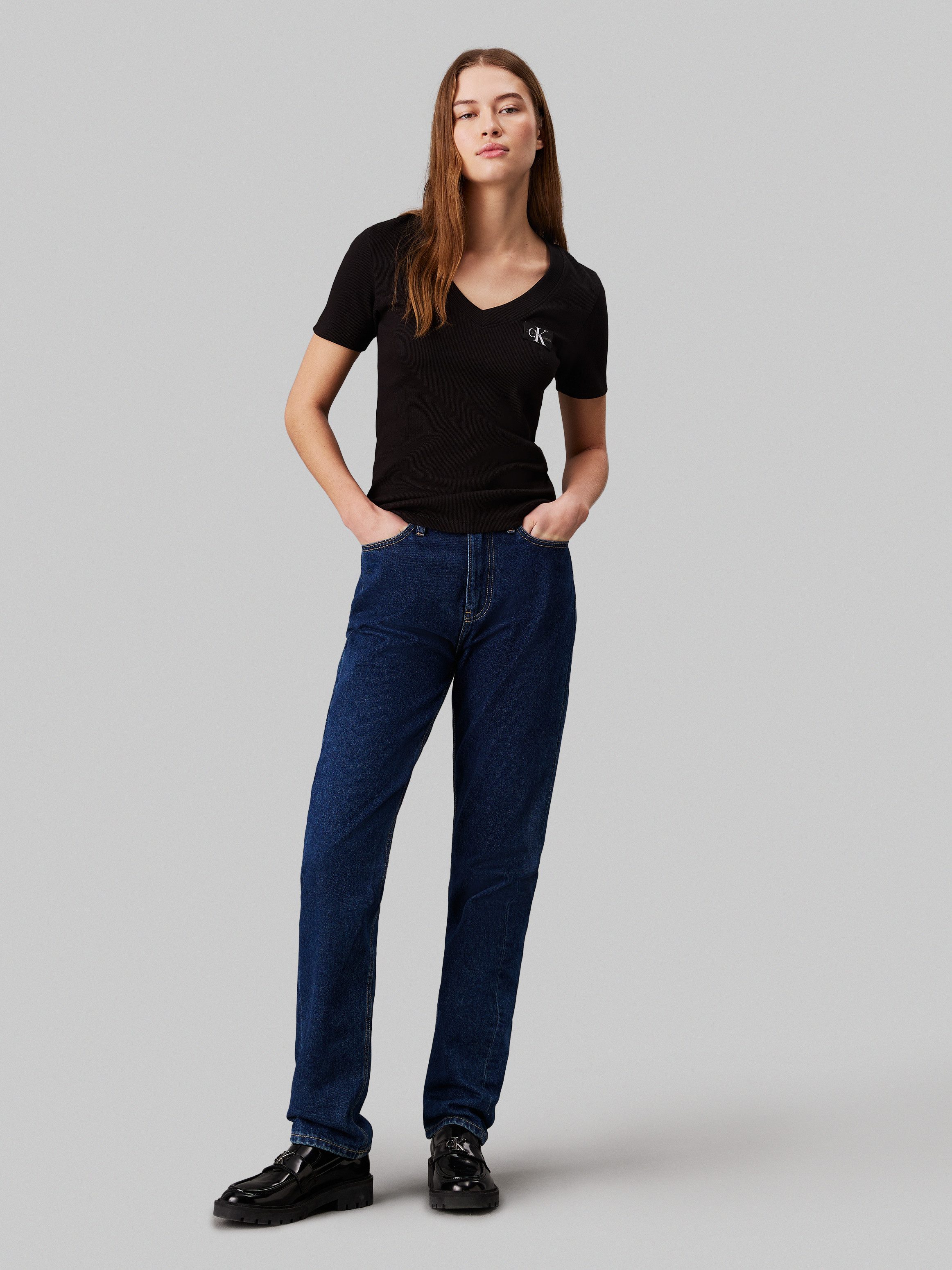 Calvin Klein T-shirt WOVEN LABEL RIB V-NECK TEE