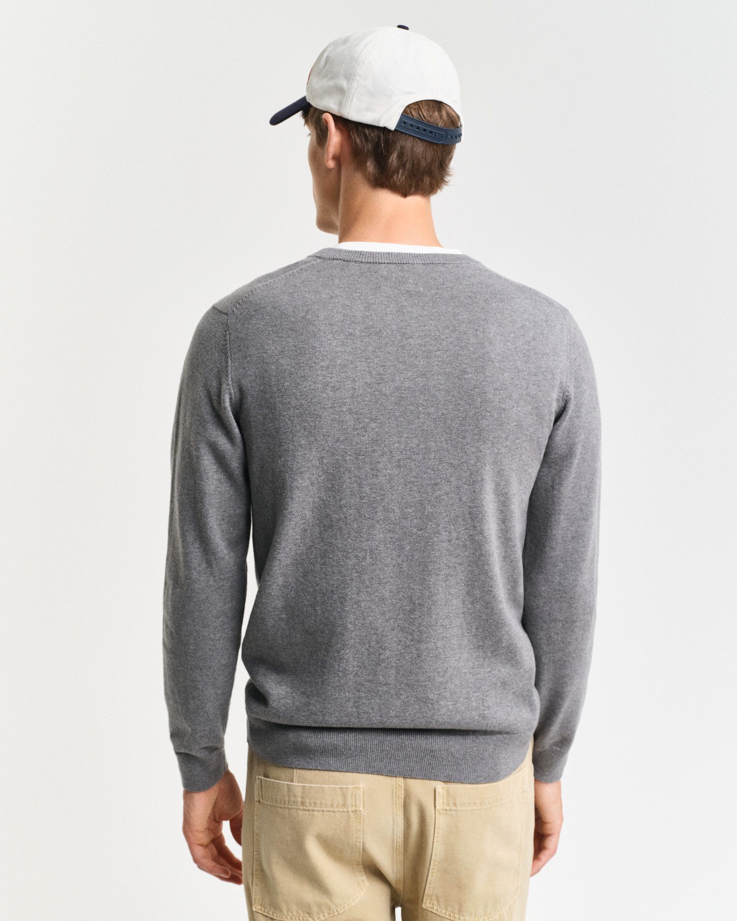 Gant Trui met V-hals CLASSIC COTTON V-NECK Premium brei jersey van zacht 100% katoen, overgangs trui