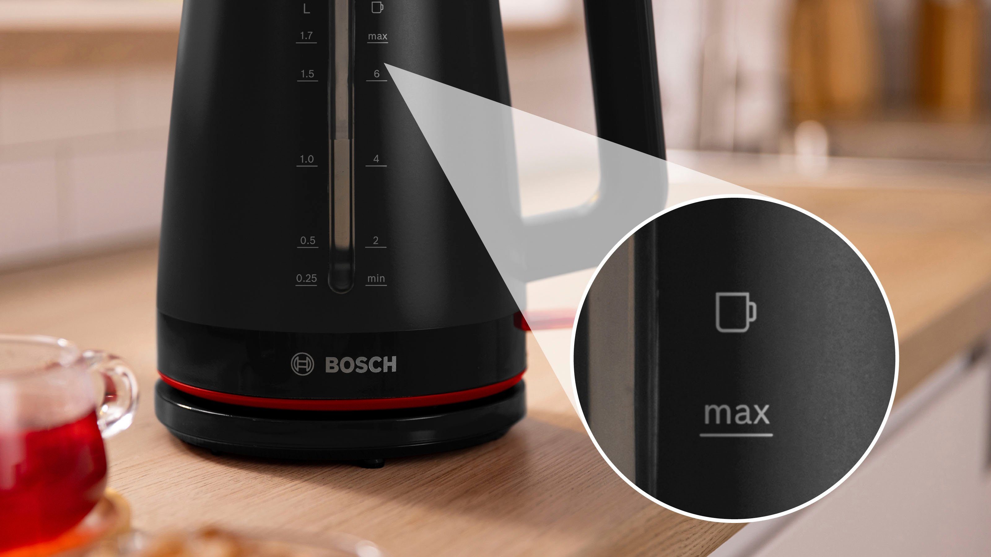BOSCH Waterkoker MyMoment TWK3M123, 1,7 l, Automatische uitschakeling, kopjesweergave, aan beide kanten waterniveauaanduiding