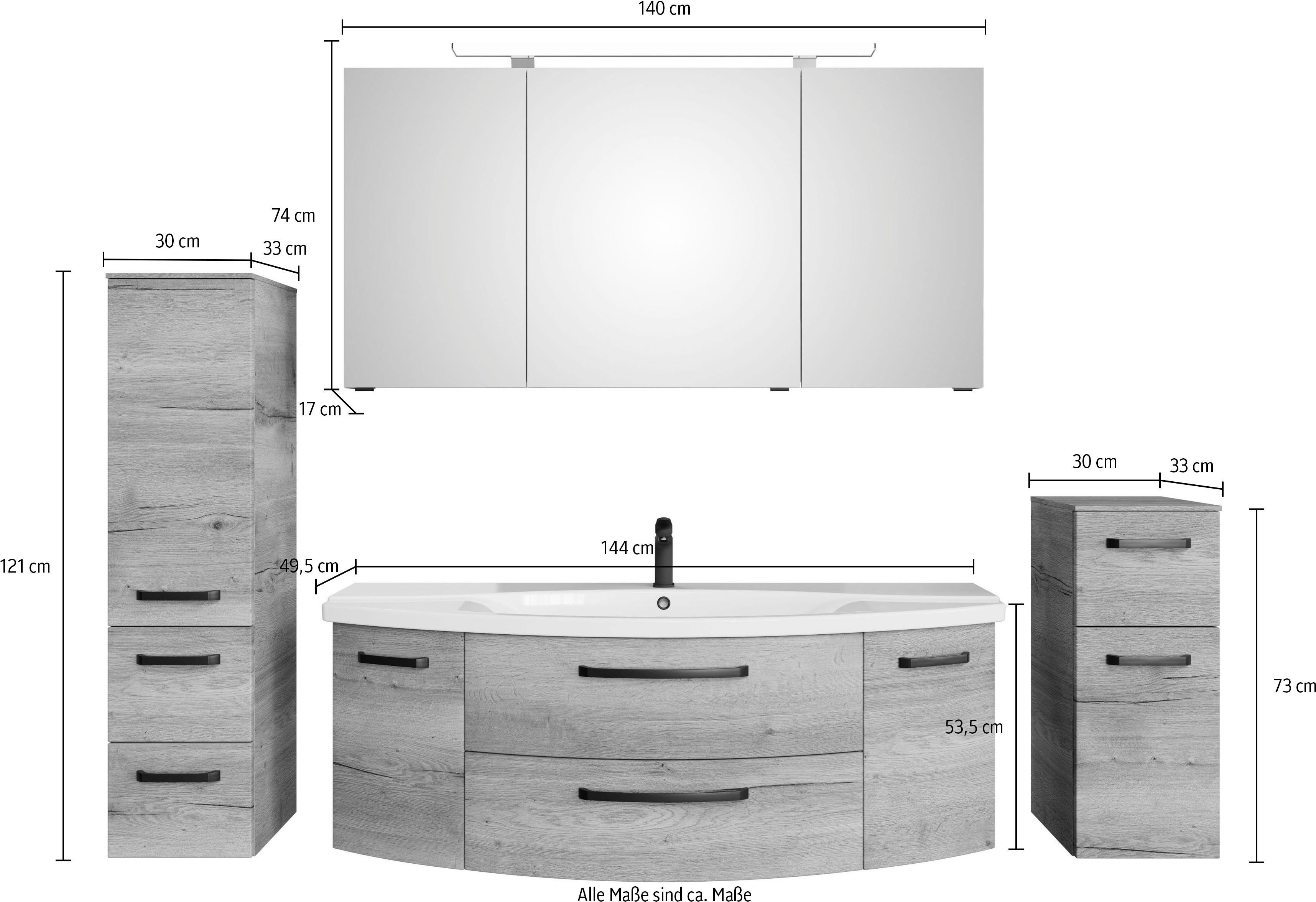 Saphir Badmeubelset Serie 4010 4-delig keramische wastafel met LED-spiegelkast (set)