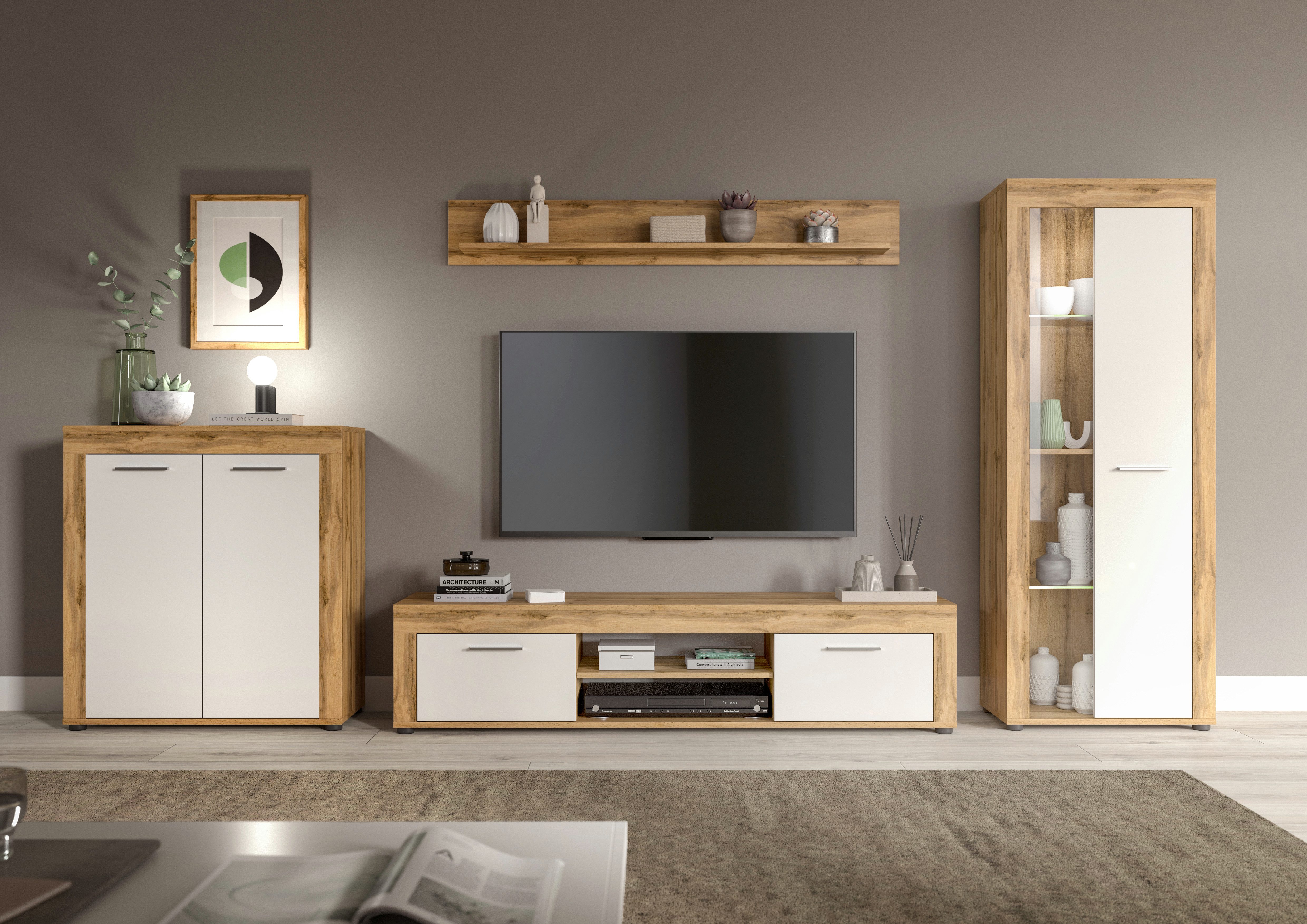 INOSIGN Tv-meubel Aosta, breedte 160 cm, in verschillende kleuruitvoeringen met 2 kleppen en 2 open vakken, tv-bord, mediabord, tv-meubel