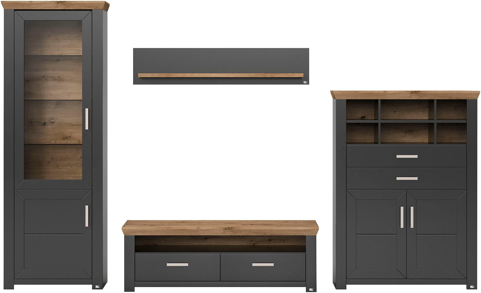 set one by Musterring Wandmeubel York Combinatie 23, in 3 kleurvarianten, totale breedte 314 cm (4-delig)