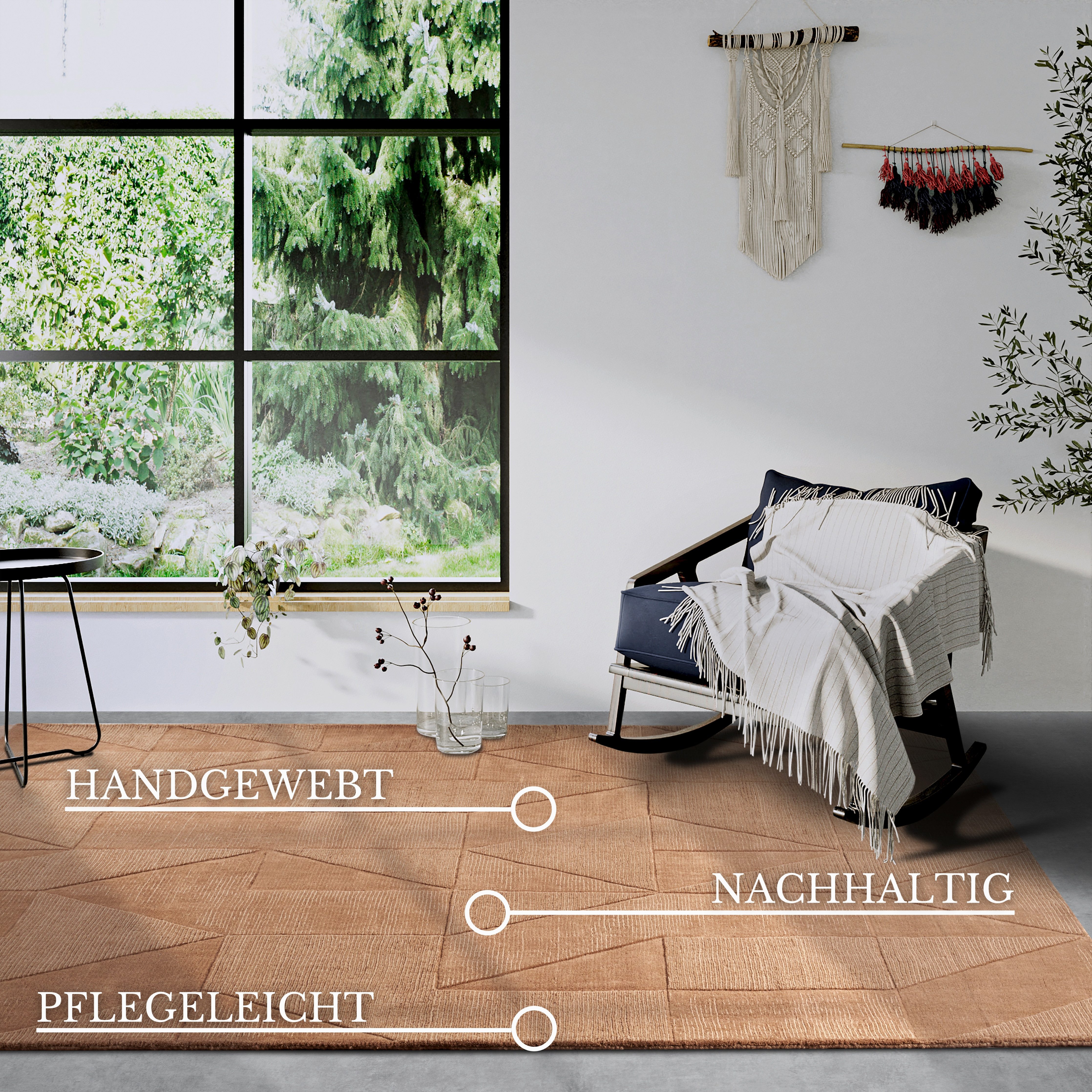 Villeroy & Boch Wollen kleed Ursule Loper, handgeweven, wol, natuur, woonkamer, geometrie, boho