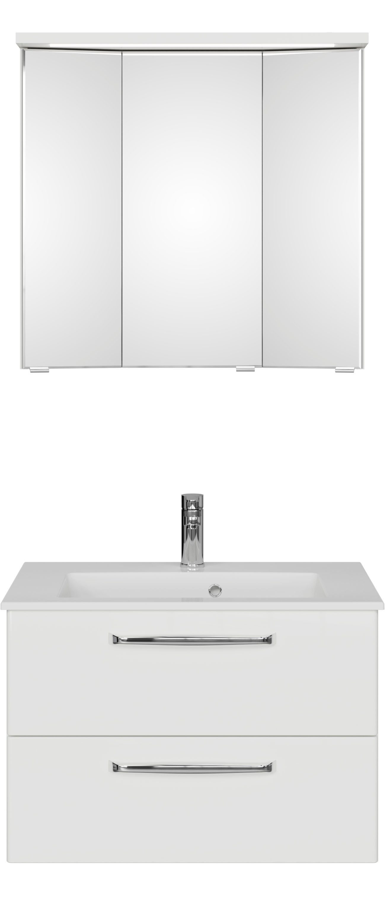 Saphir Badmeubelset Trentino 2-delig mineralen marmer wasbak met LED spiegelkast Badkamermeubel-set 77cm breed, incl. deurdemper, 3 deuren, 2 lades (3 stuks)