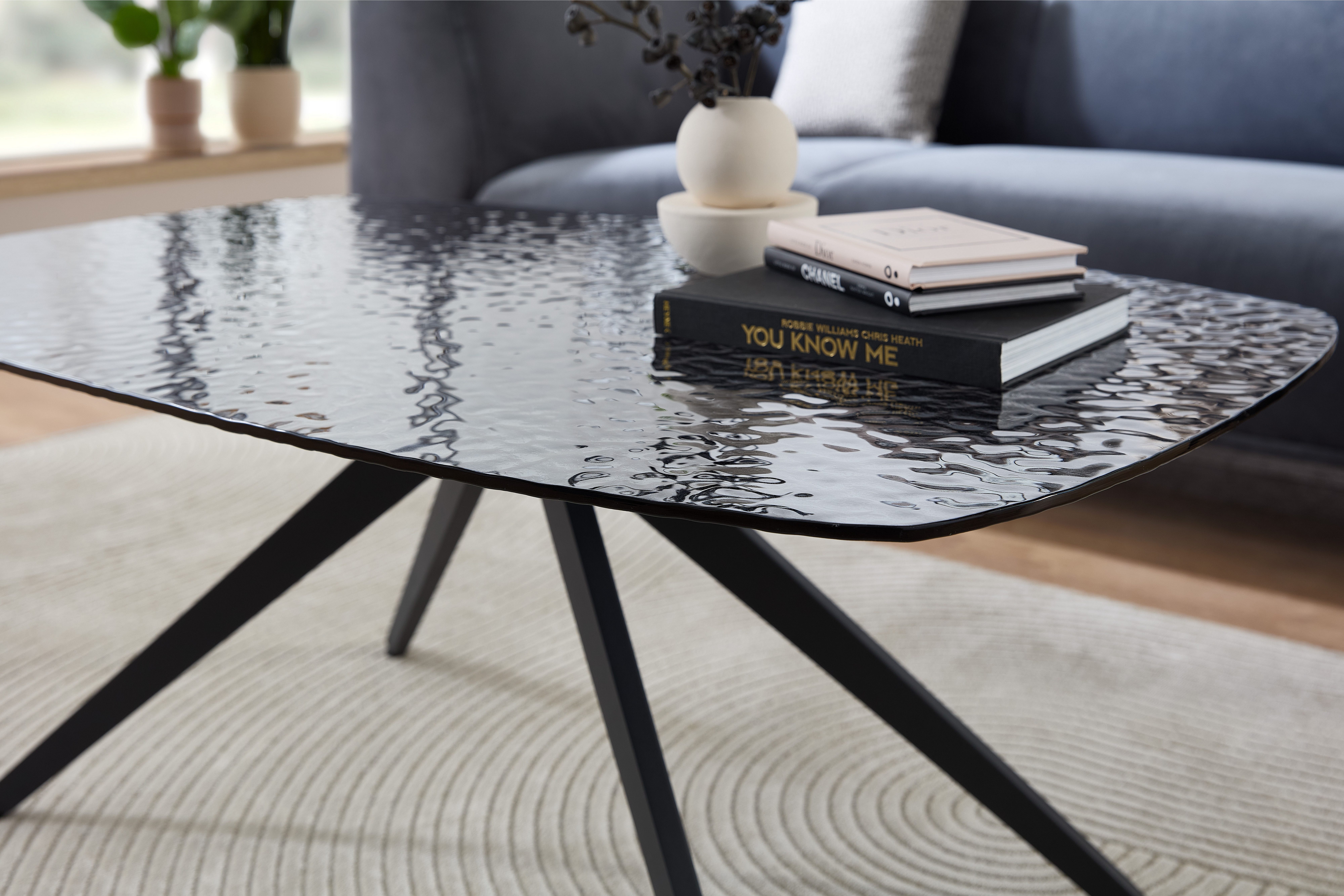 Stolkom Salontafel Elias glazen tafel zwart, salontafel BxHxD 110x44x70 cm Veiligheidsglas breukveilig, glasplaat watergolf zwart getint