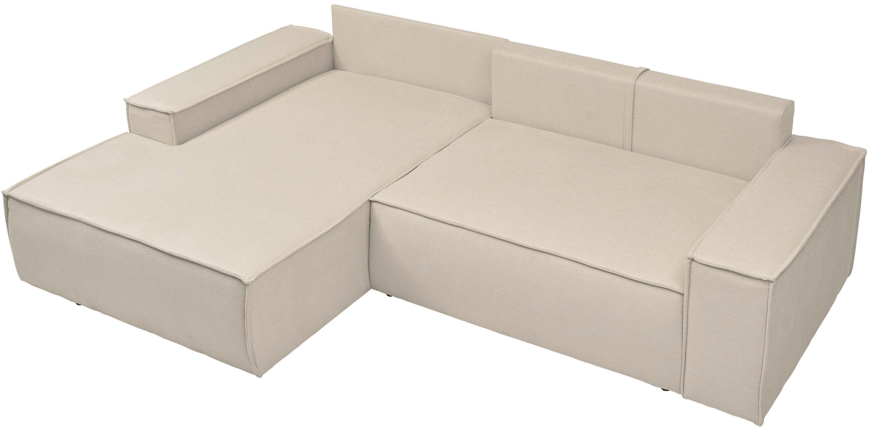andas Hoekbank Finnley slaapbank 267 cm in Bouclé, fijne structuur en cord, L-vorm