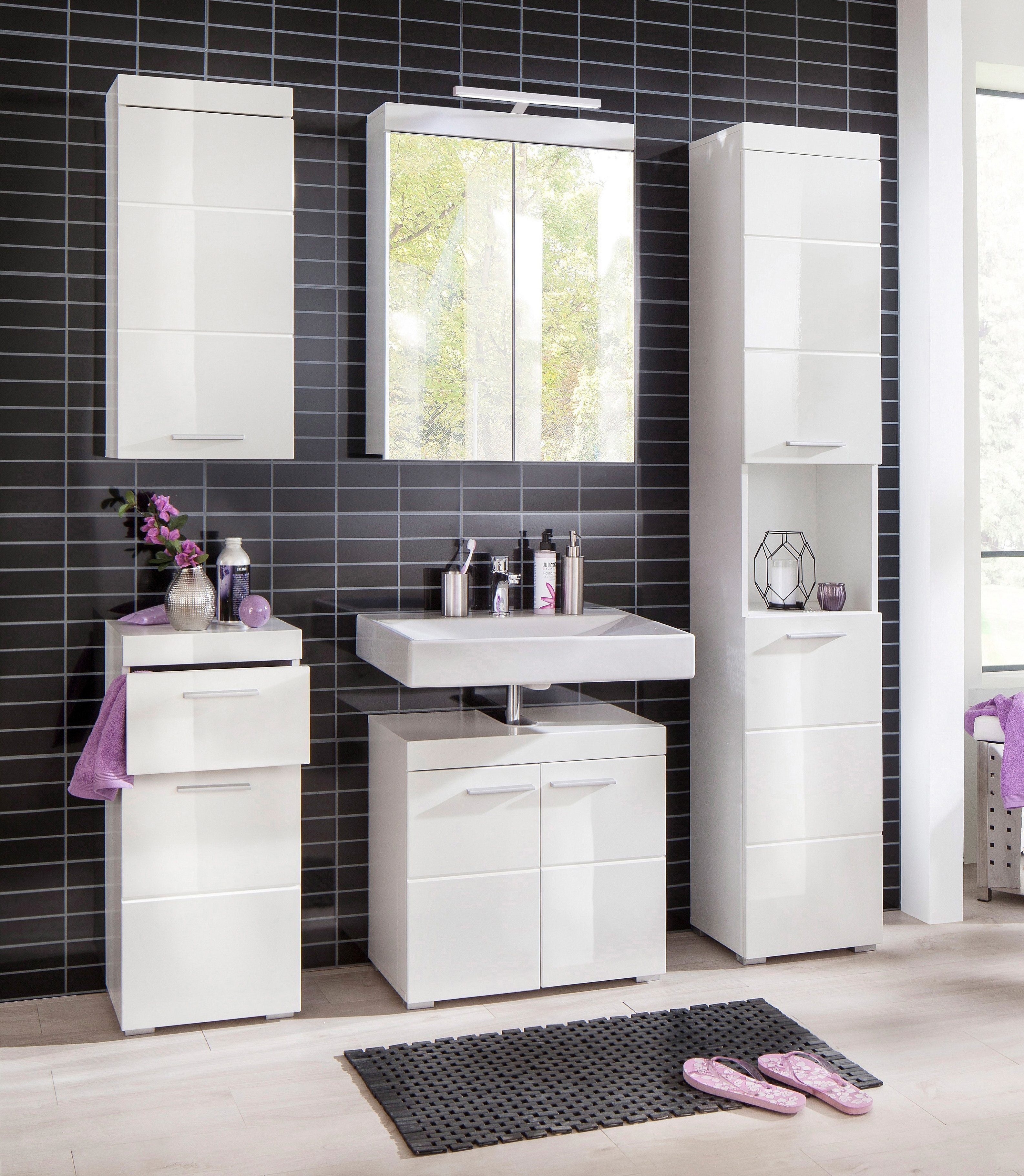 INOSIGN Hoge kast Avena Badkamer hoge kast met open vak, 2 deuren en 2 planken