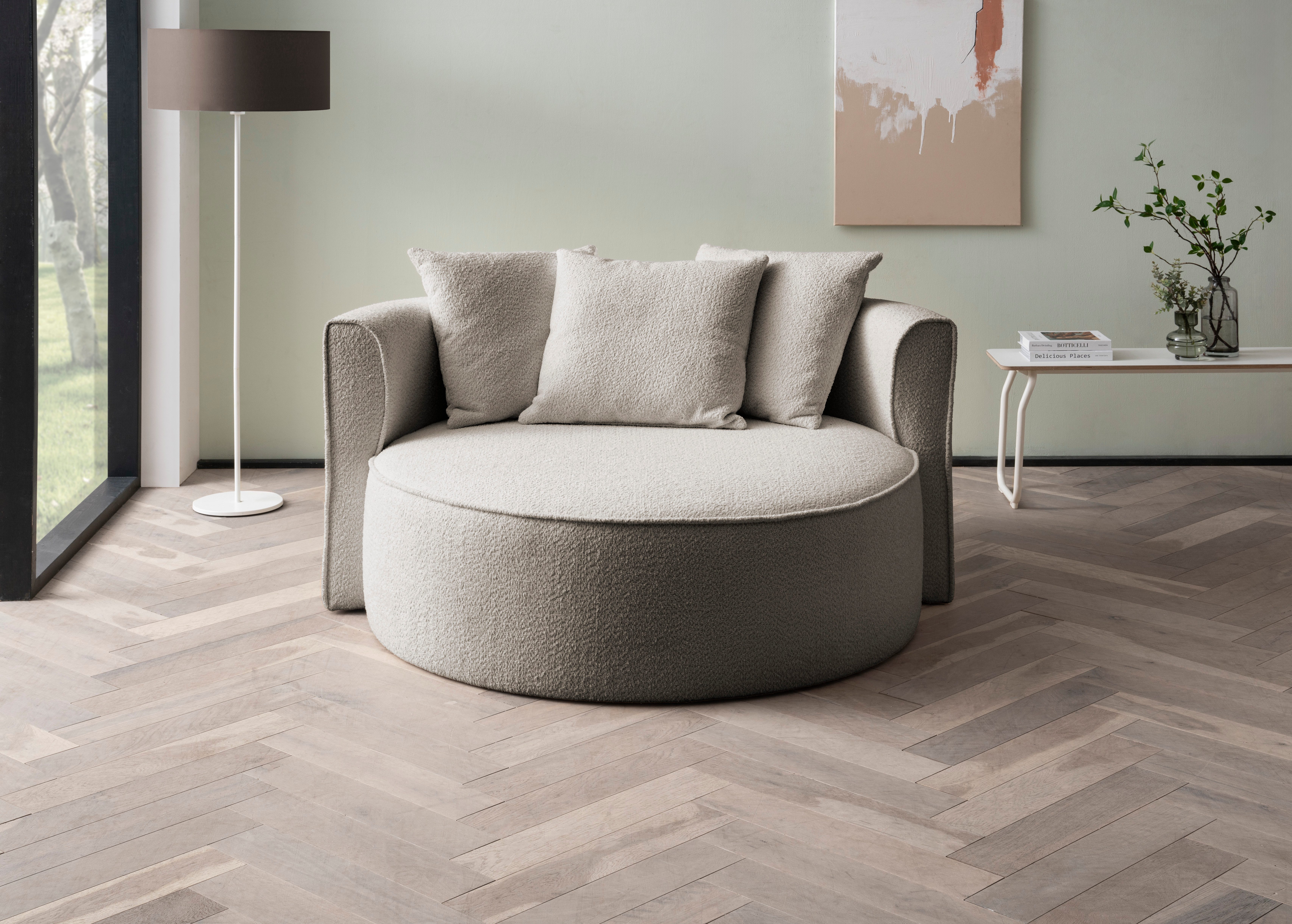 LeGer Home by Lena Gercke XXL-fauteuil Isalie, leesstoel, loveseat, inclusief sierkussens trendy stoffen, met 3 sierkussens, grote zitvlak, poef optioneel