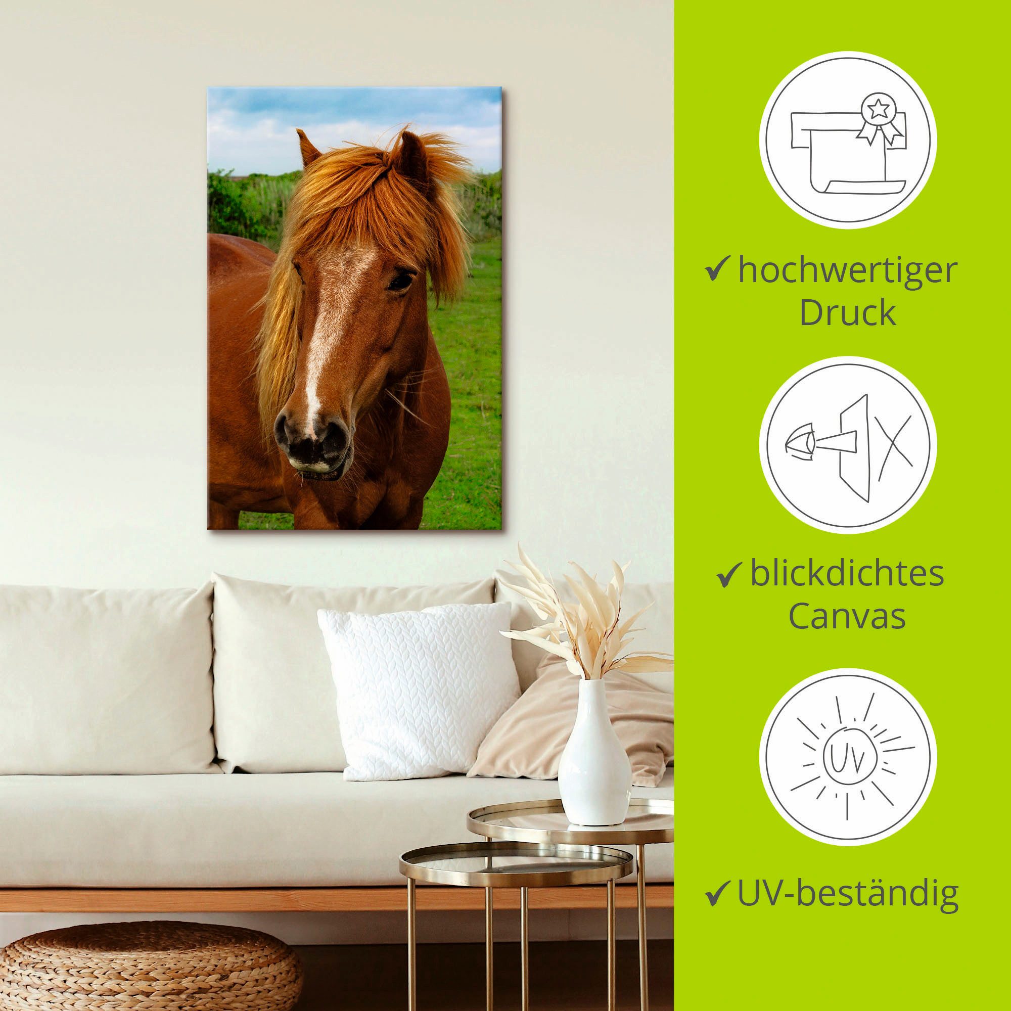 Artland Artprint op linnen Hallo paard gespannen op een spieraam