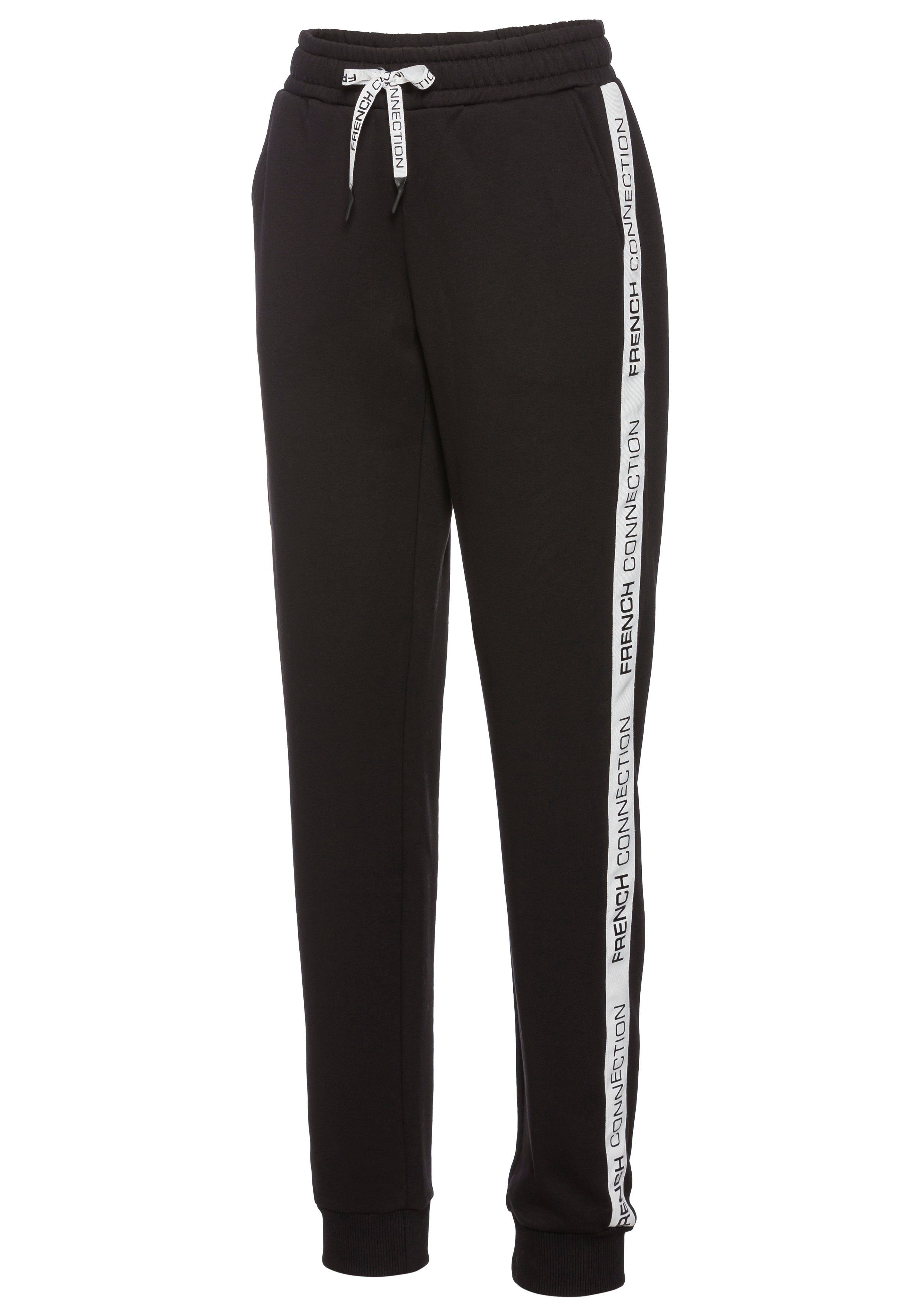 French Connection Sweatbroek met zij contraststrepen en logo-print