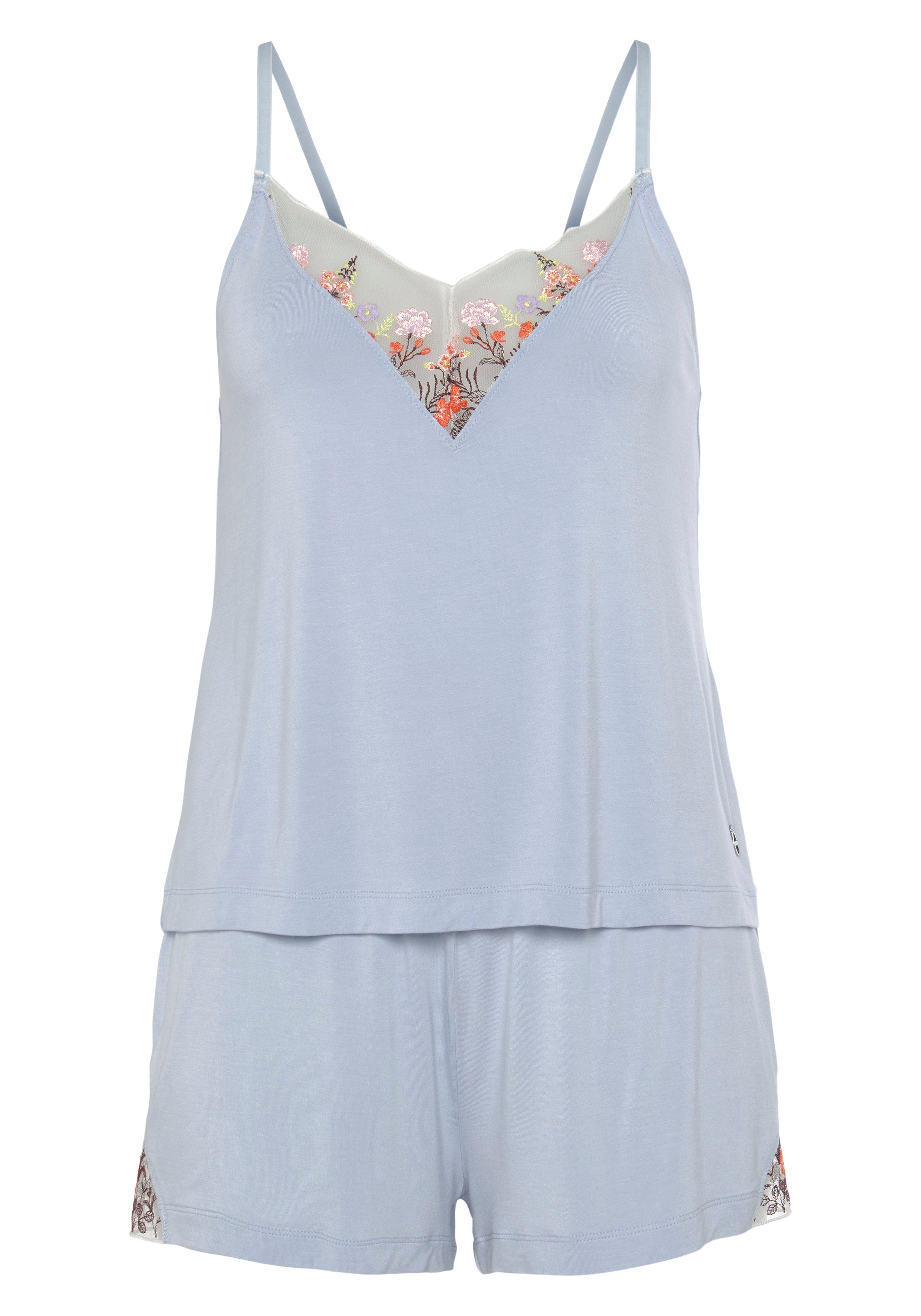 Lascana Shortama met mooie kantdetails (2-delig) dames shortama's maat 36/38 blauw