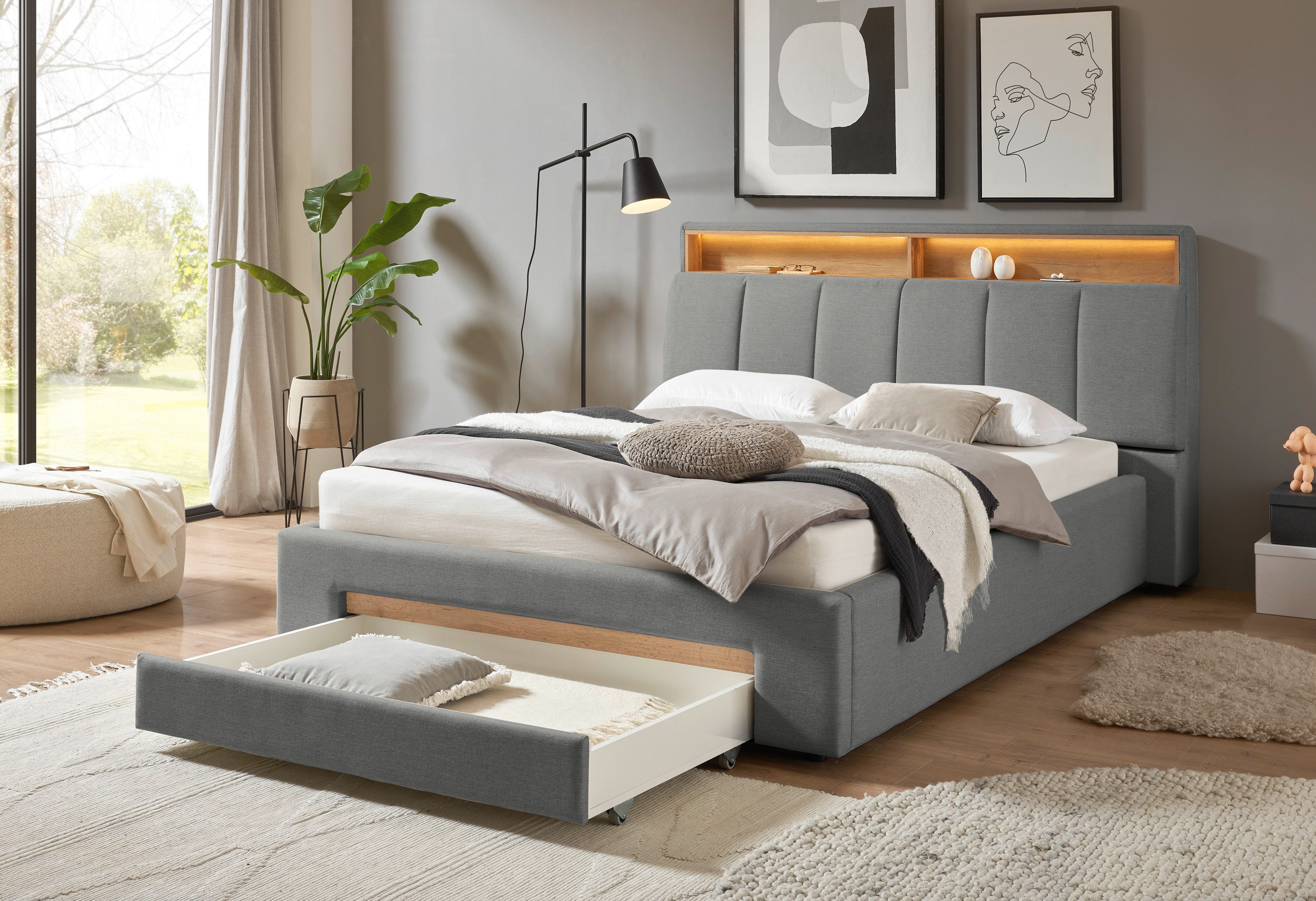 INOSIGN Gestoffeerd bed CiTY/GiRON,, gepolsterd opbergbed, met LED-verlichting Bedkisten met hondenbed of als opbergruimte, opklapbare hoofdeinden