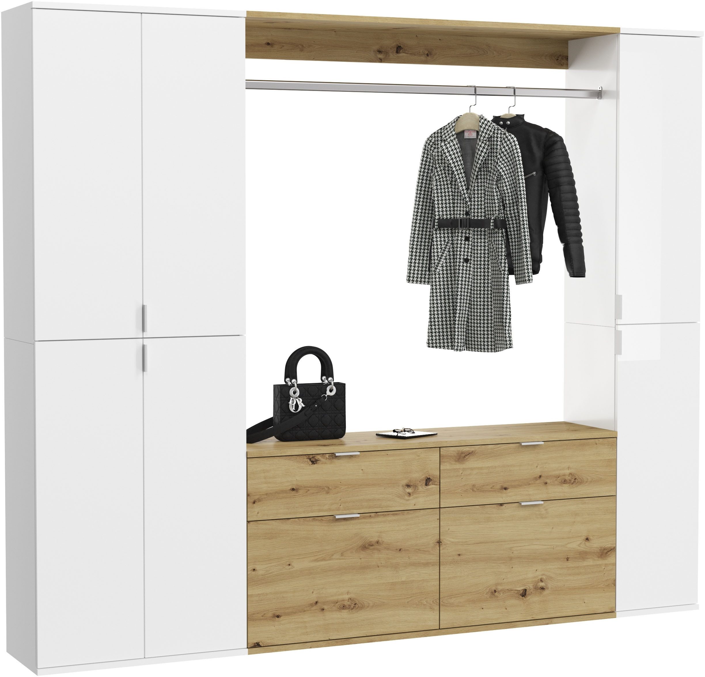 INOSIGN Halmeubelset Trondheim, Breedte 212 cm, 5-delig, bestaande uit: 2x garderobekast, 1 commode, 1 kledingstang, 1 legplank (set, 4-delig)