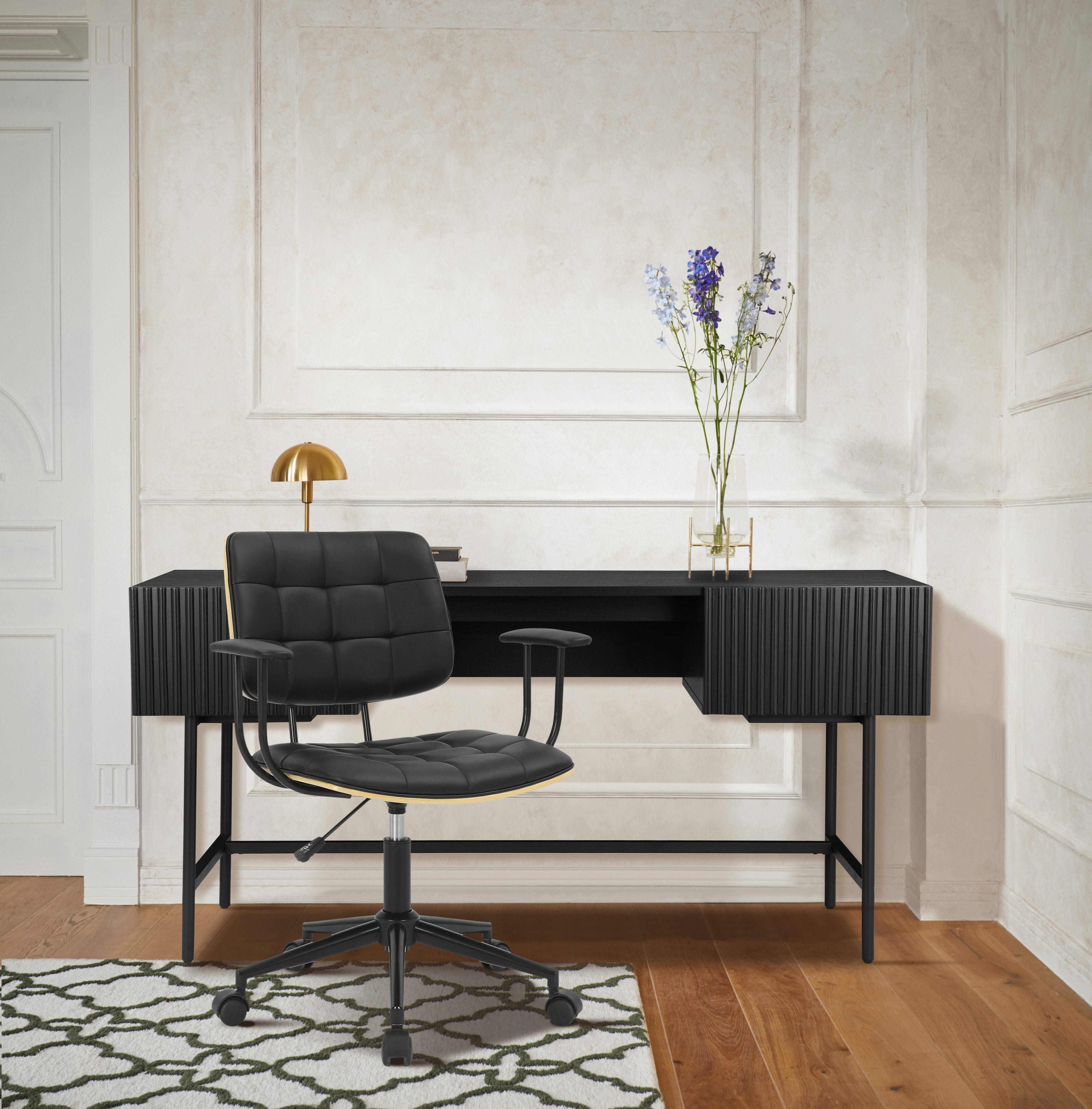 Guido Maria Kretschmer Home&Living Bureaustoel Synne met stiksels, fineerhout, stille wielen, moderne retrolook