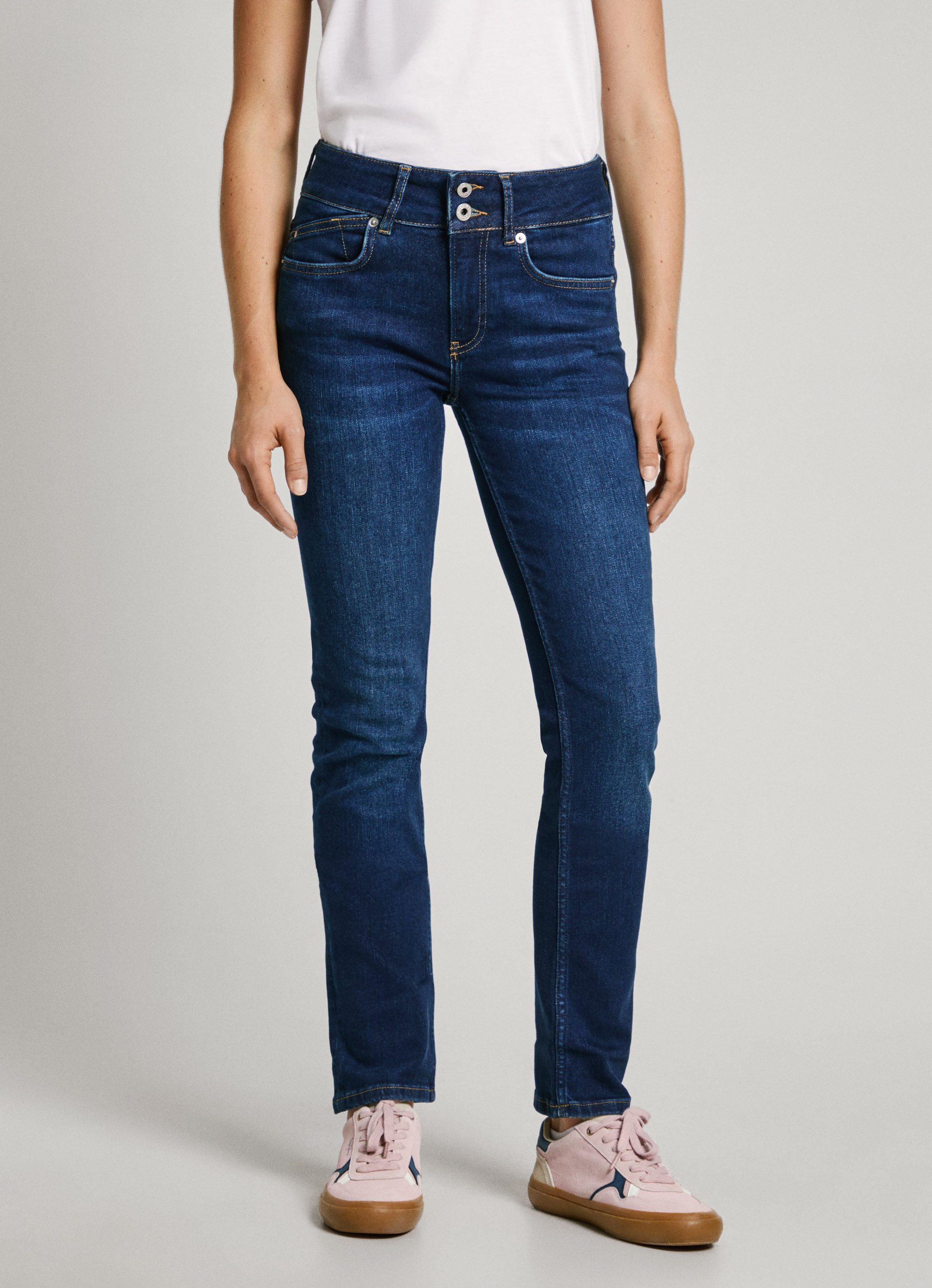 Pepe Jeans Slim fit jeans SLIM JEANS MW met extra brede tailleband met dubbele knoopsluiting