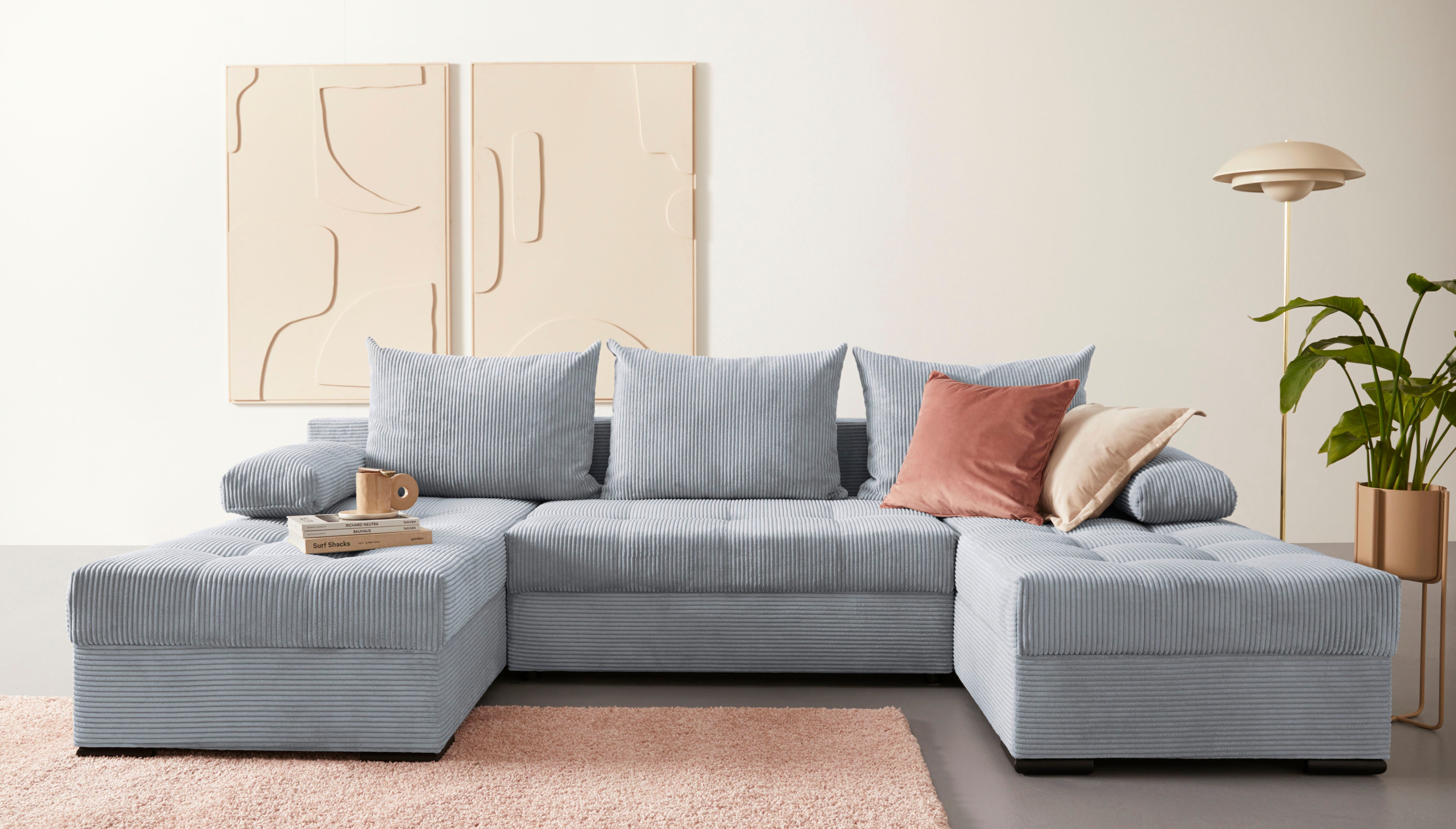 COLLECTION AB Zithoek Josy U-vorm, breedte 269 cm, platweefsel, structuur, kunstleer