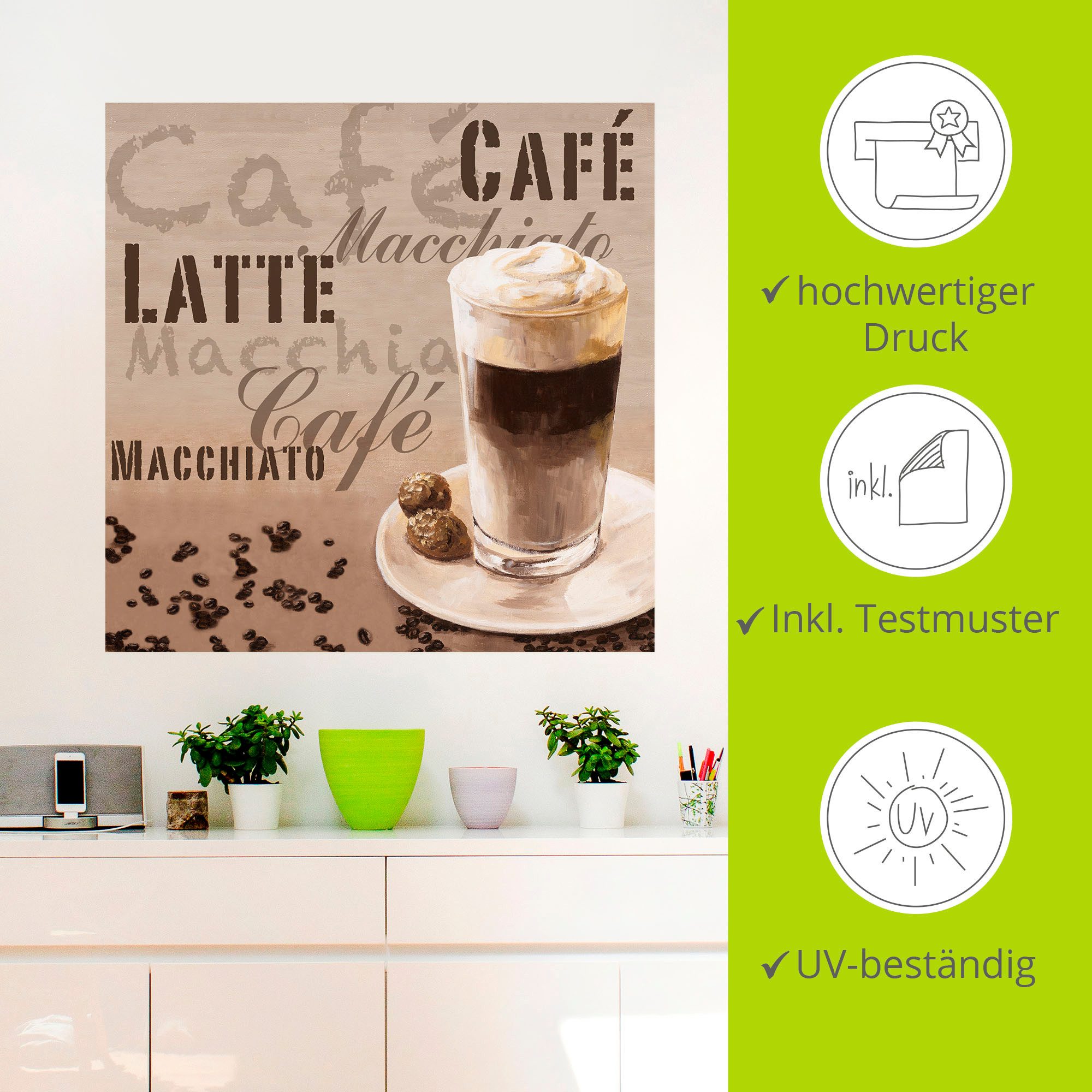 Artland Artprint Koffie - latte macchiato als artprint op linnen, muursticker in verschillende maten