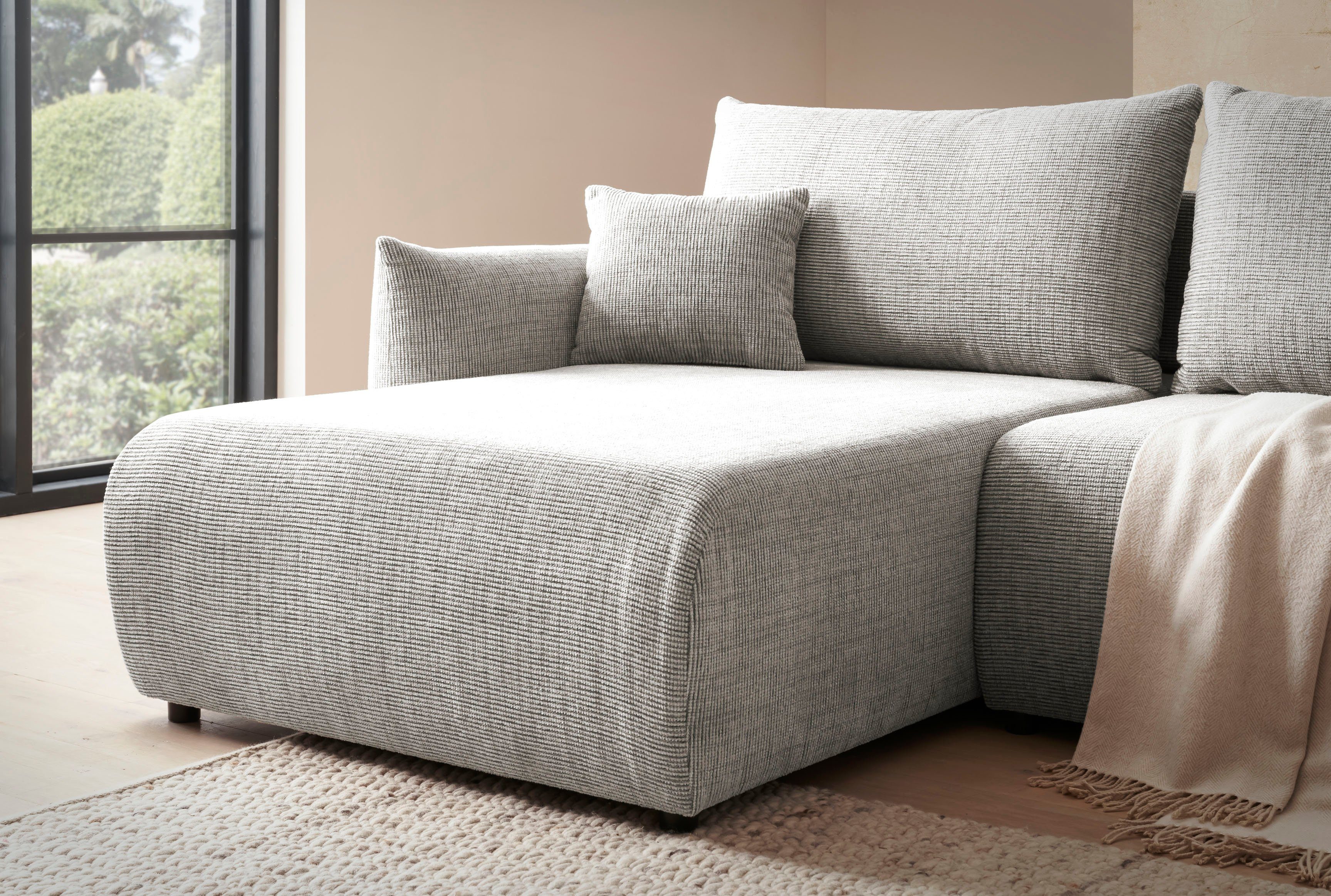 INOSIGN Hoekbank MAVAS bedbank met bedkist, L-model, ca. 257/127 cm (ligoppervlak 212/145 cm), ribfluweel, chenille, structuur