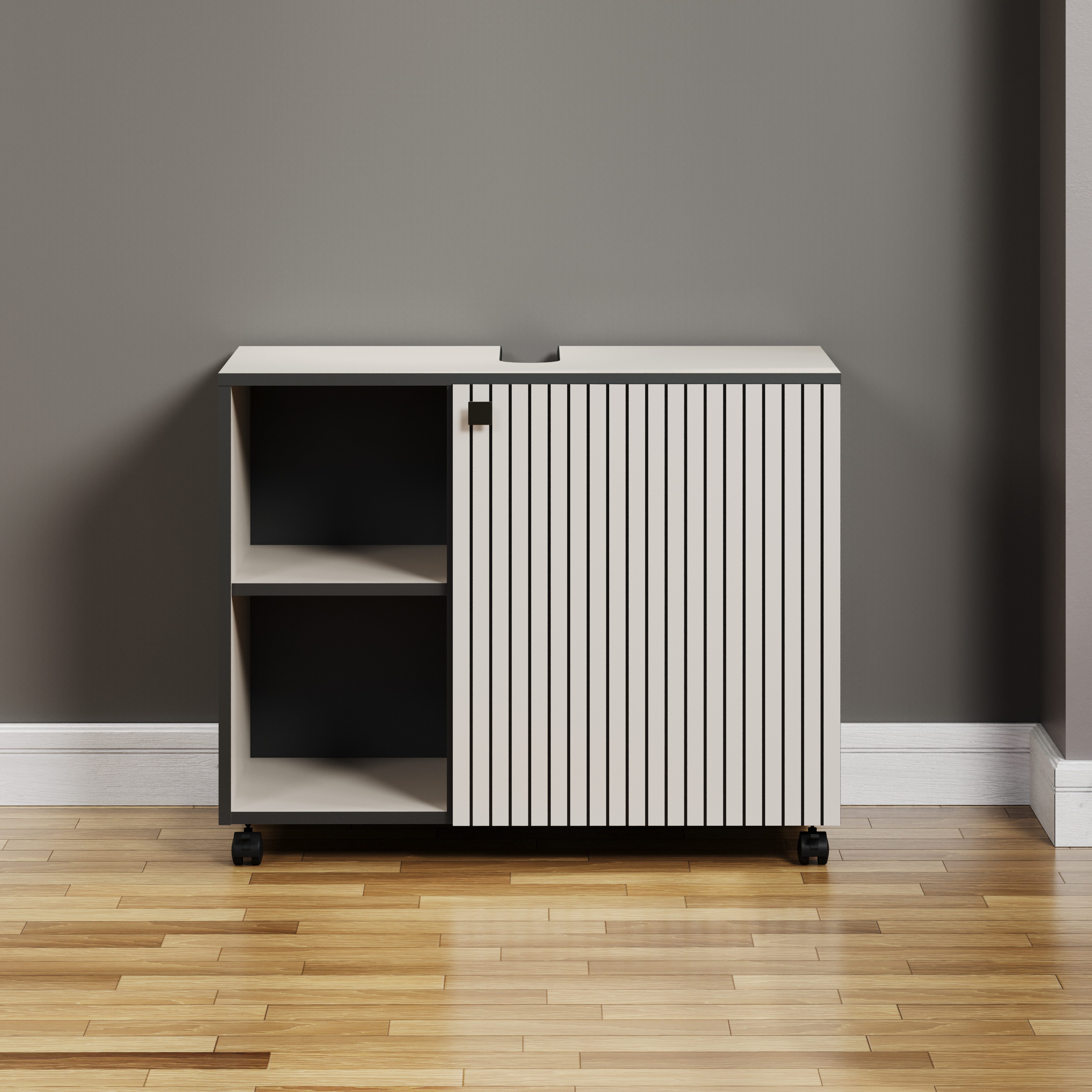 welltime Wastafelonderkast Amrum BxHxD 80 x 64 x 42 cm wastafelonderkast eiken rillen-look (1 stuk)
