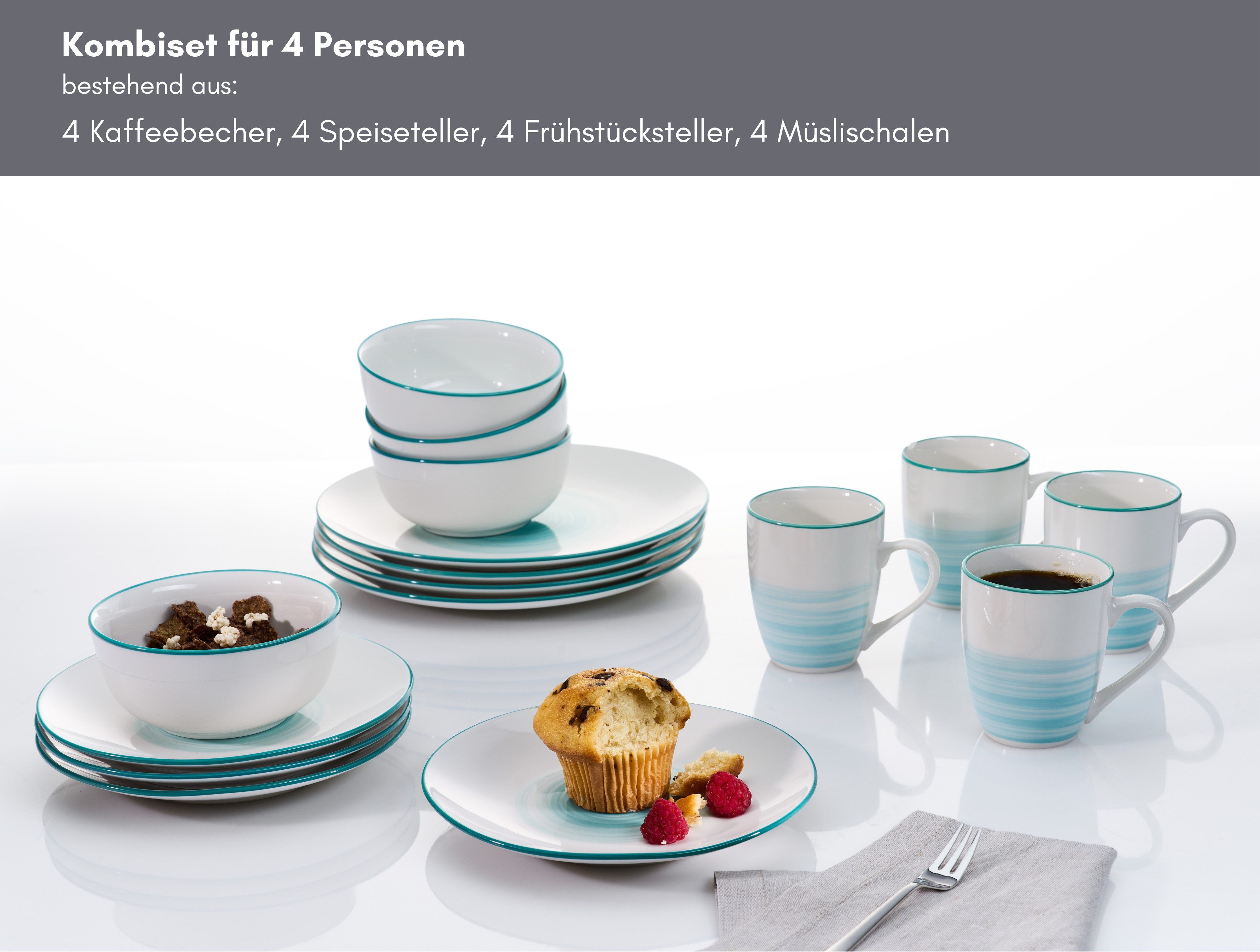 Ritzenhoff & Breker Combi-servies Luna Aquarel-stijl (set, 16-delig)
