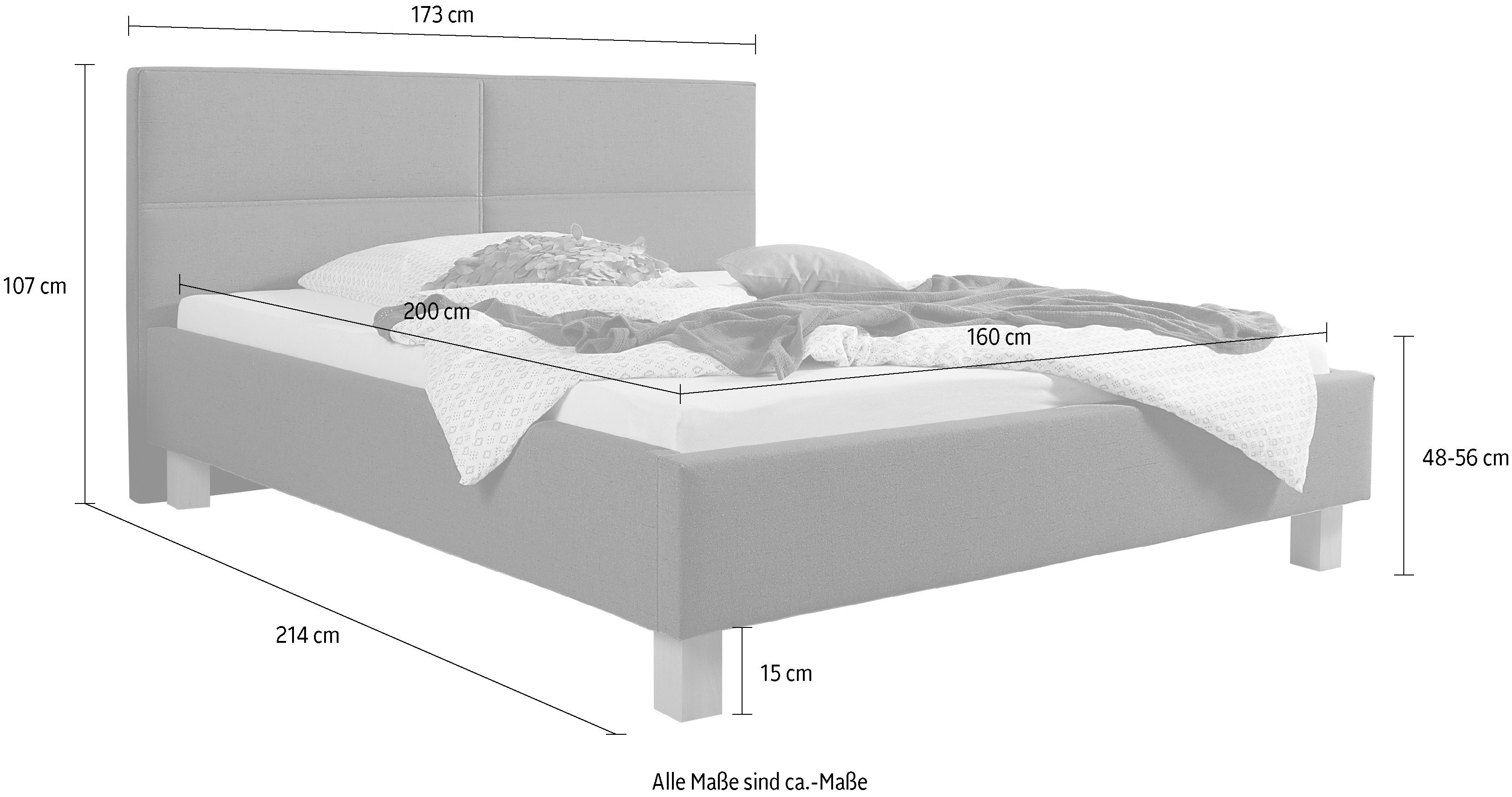 Maintal Gestoffeerd bed Derryville Zijkanten van het bed zelf te monteren, zonder bedkist