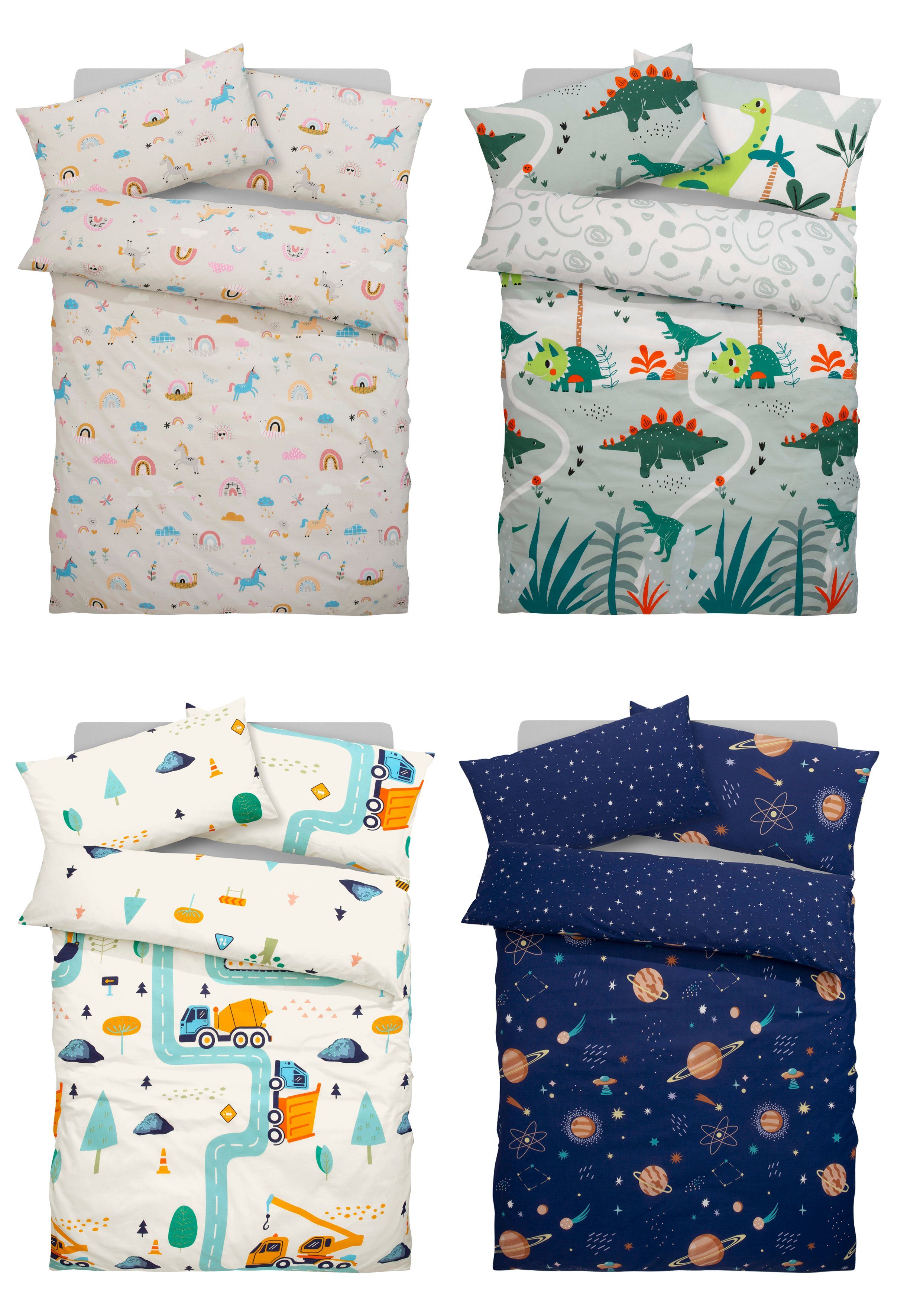 Lüttenhütt Kinderovertrekset Cuddlee in veel ontwerpen: dino, eenhoorn, ruimte, bouwplaats, hart, tractor, safari (2-delig)