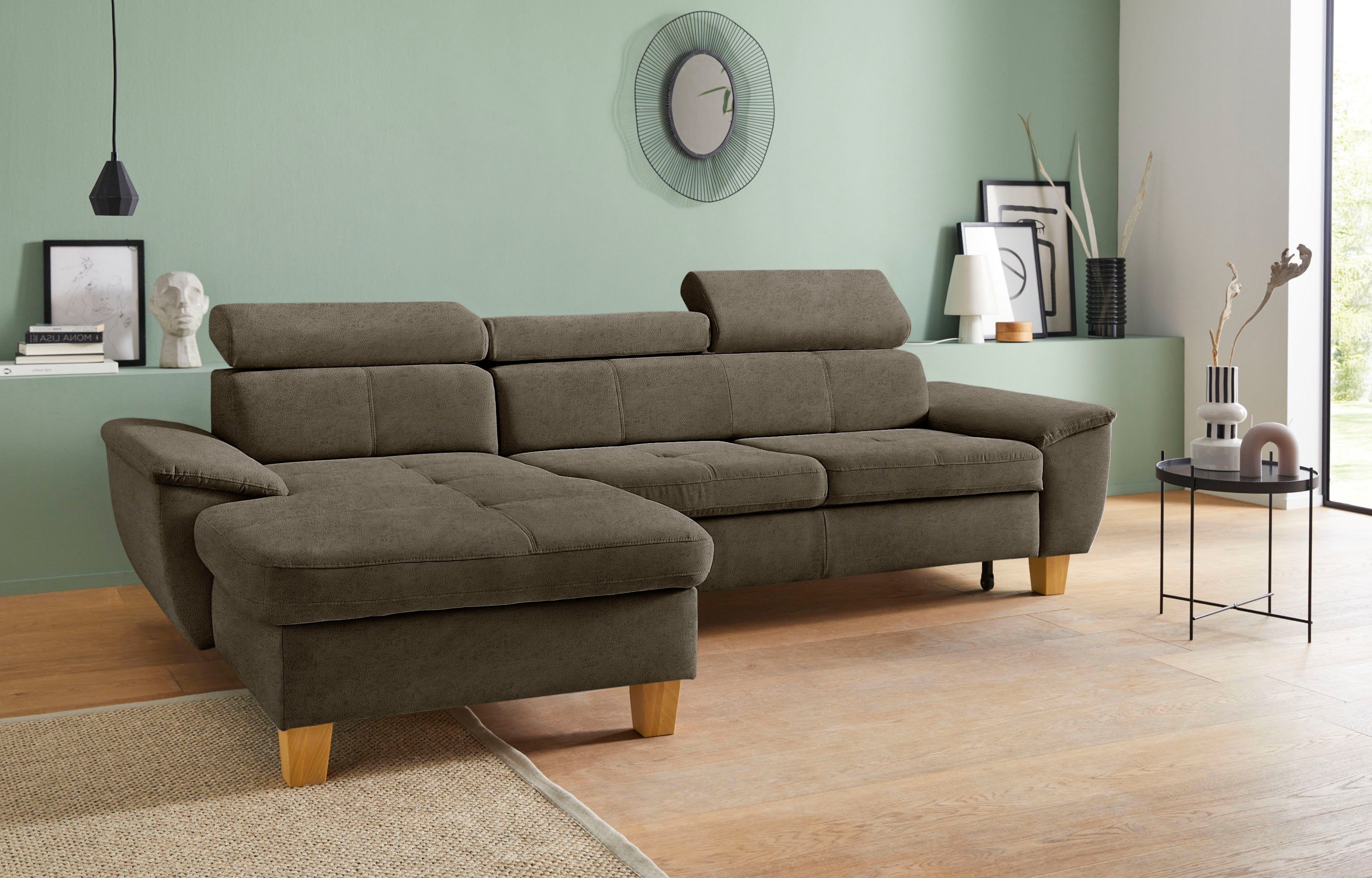 exxpo - sofa fashion Hoekbank met verstelbare hoofdsteun, naar keuze met slaapfunctie en bedkist