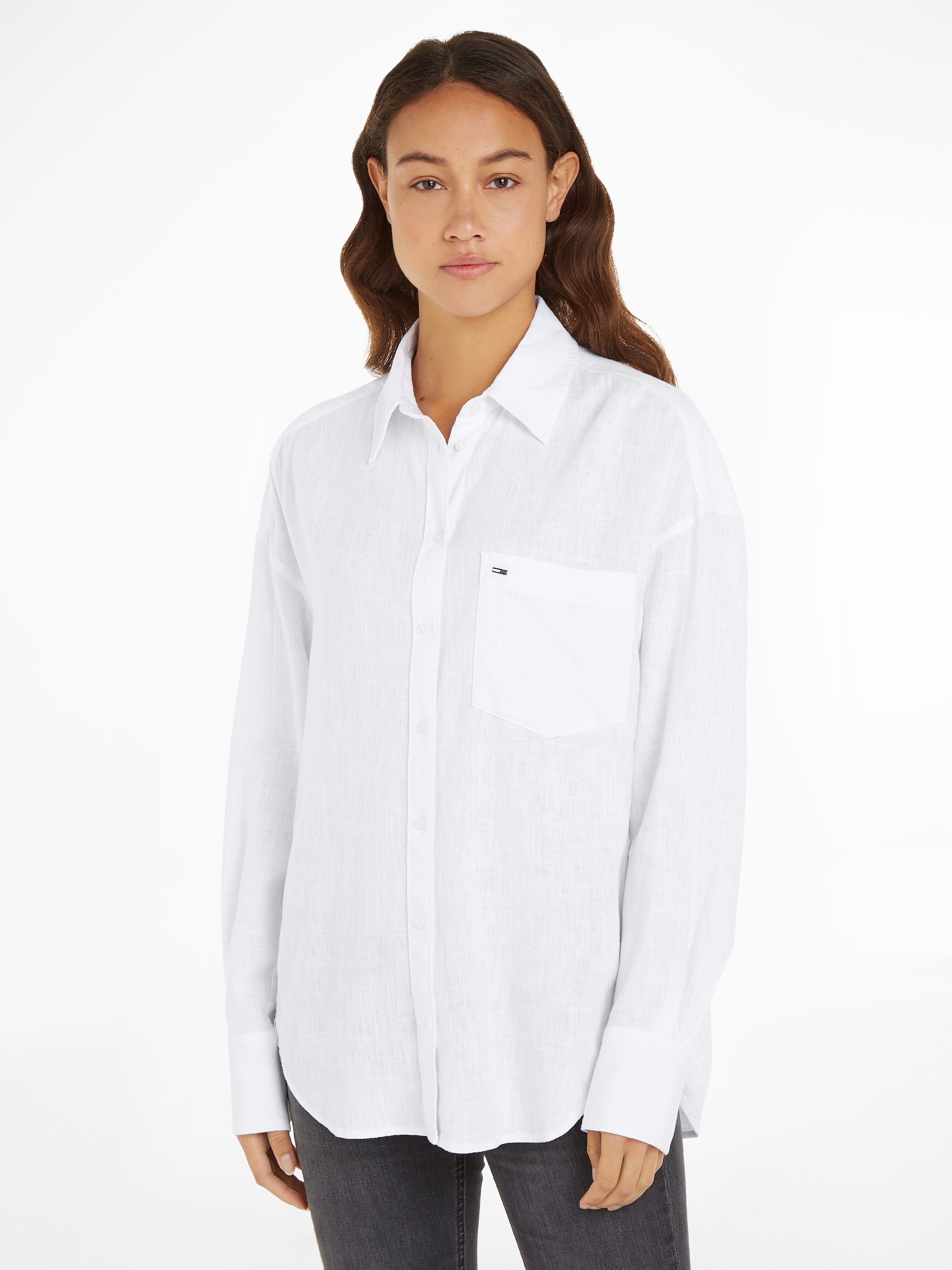 Tommy Jeans Wit Logo Patch Button-Up Shirt White Dames