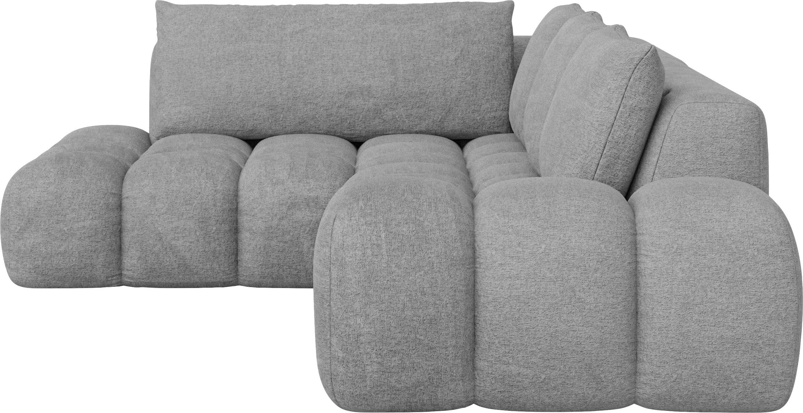 INOSIGN Hoekbank AZITA designsofa, elegant en comfortabel L-vorm, bubbel-look losse rugkussens, droomachtige stiksels, afmetingen b/d/h: 352/210/72 cm