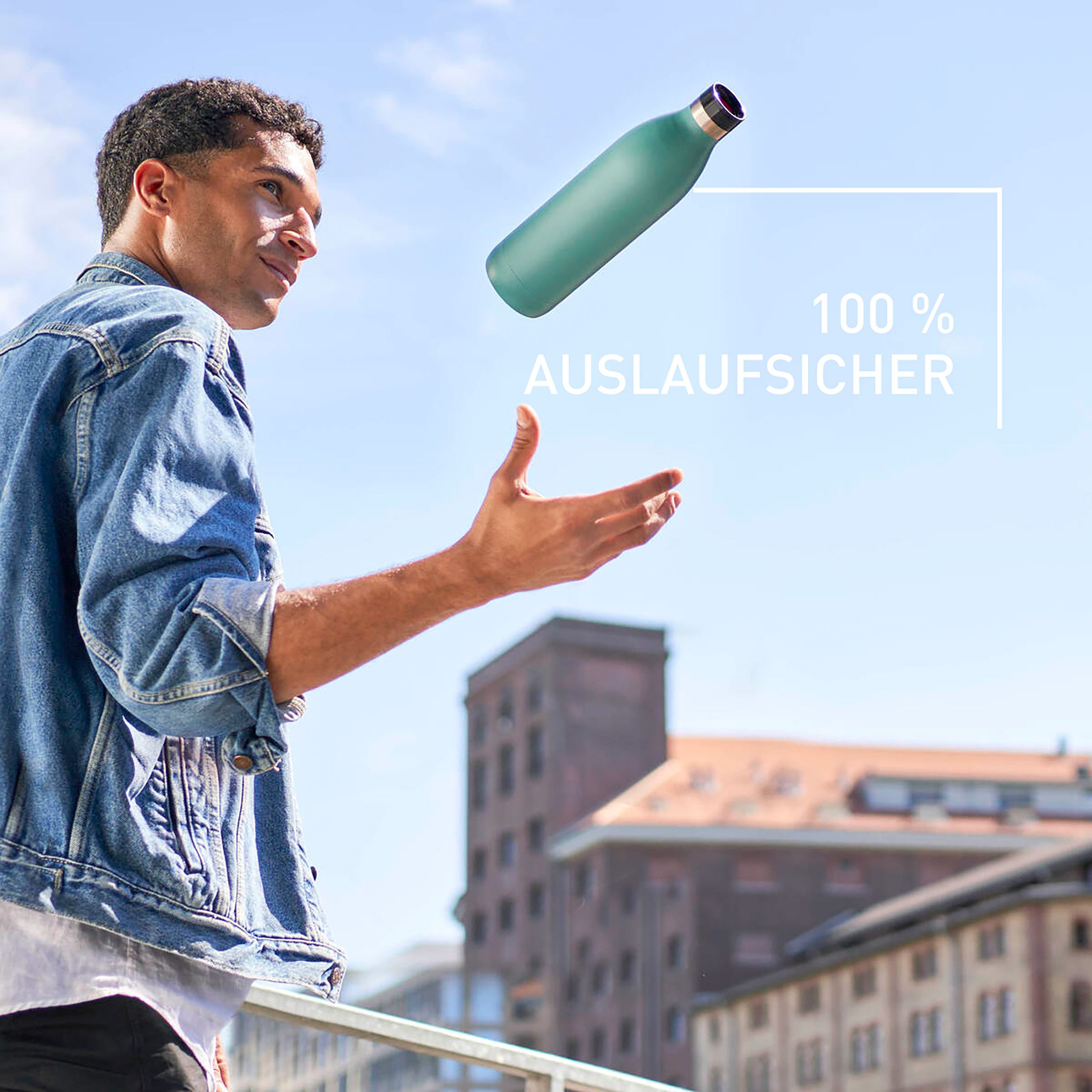 Emsa Thermosfles Drinkfles Bludrop 1 liter, lekvrij, 360°-rondom drinkopening, 40 uur koud, 20 uur warm (1-delig)