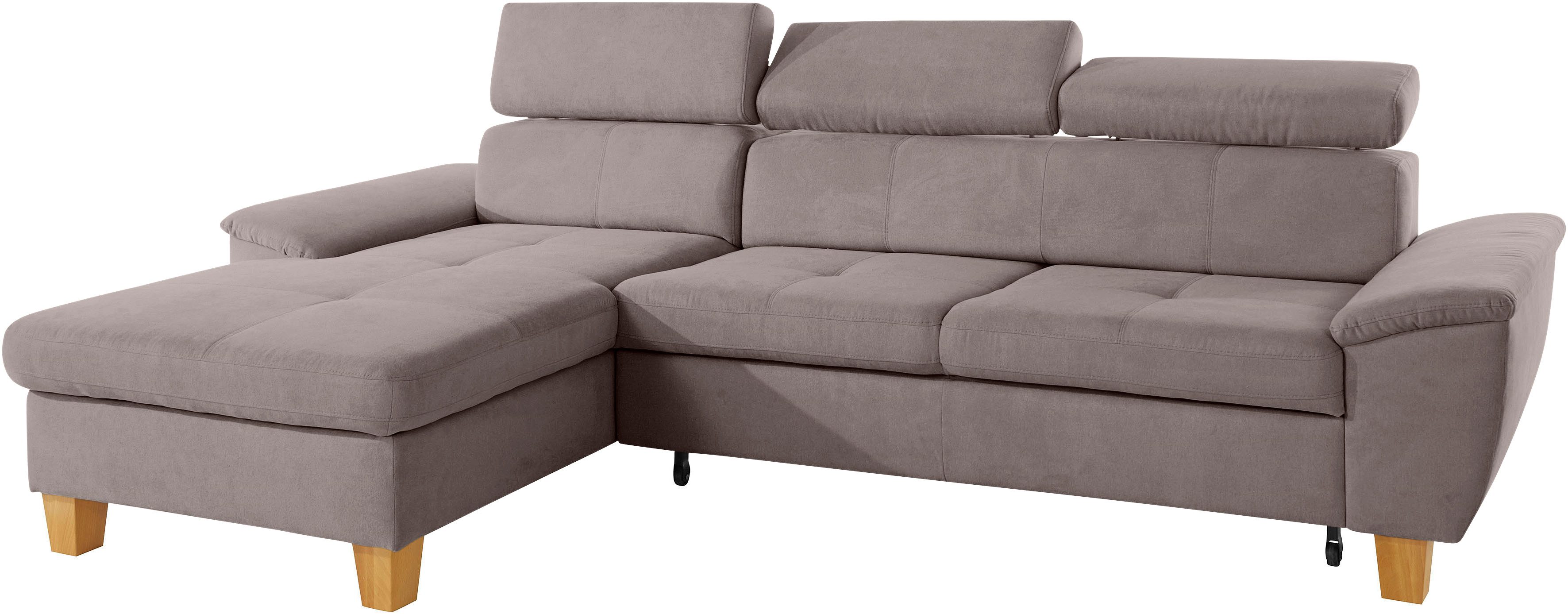 exxpo - sofa fashion Hoekbank Enya, uitgebreide afwerking, hoog zitcomfort, comfortabel, L-vorm inclusief verstelbare hoofdsteun, naar keuze met slaapfunctie en bedkist
