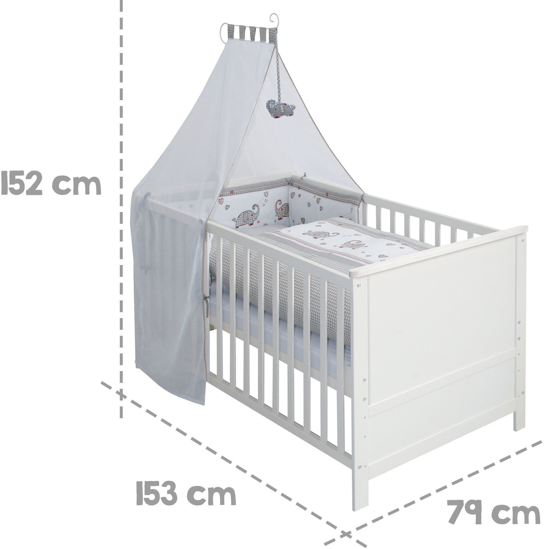 Roba® Compleet bed Jumbo twins grijs, 70x140 cm inclusief kinderbeduitvoering, tot kinderbed om te bouwen (6-delig)