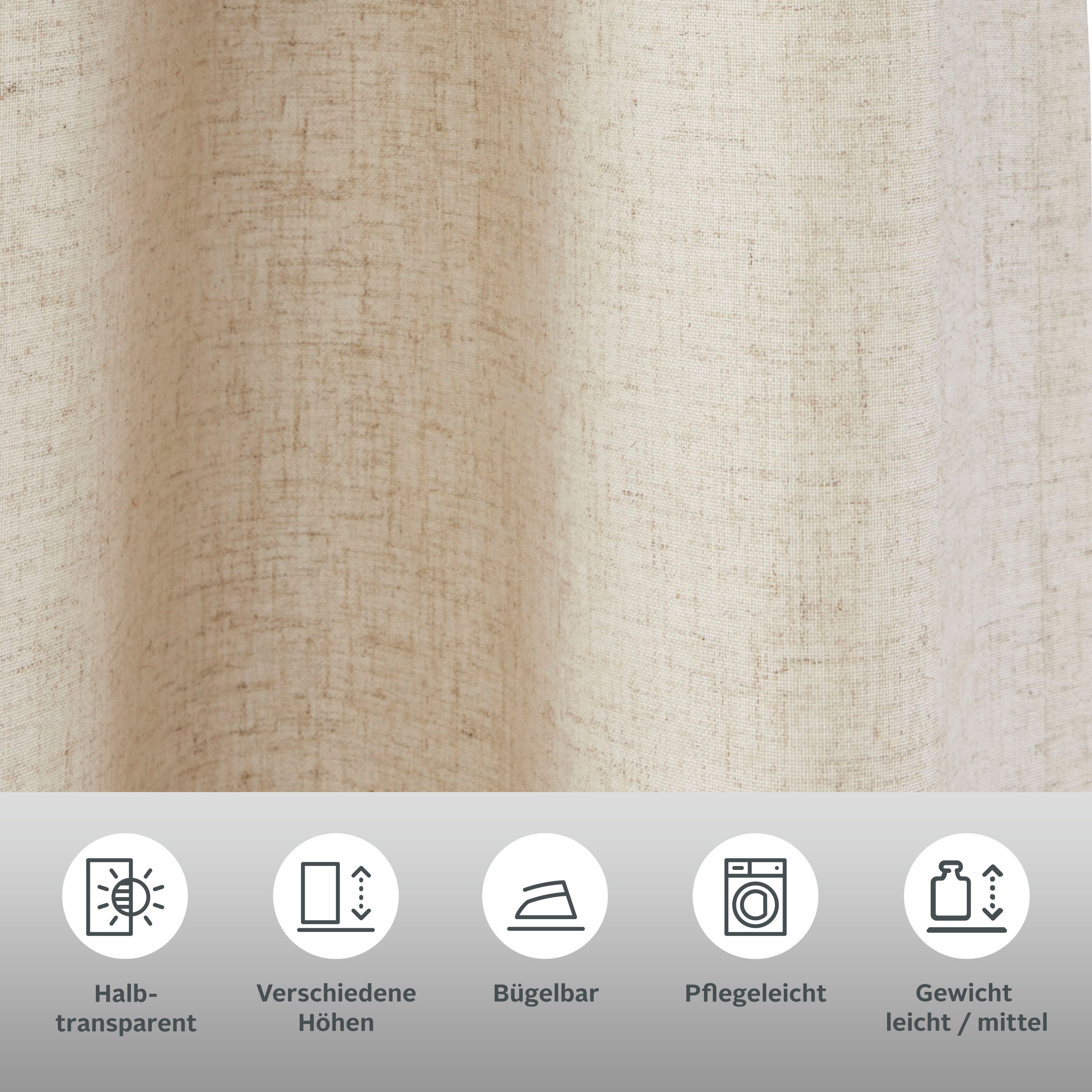 my home Gordijn Rudy Halftransparant, linnenlook, polyester, lengtestrepen (1 stuk)