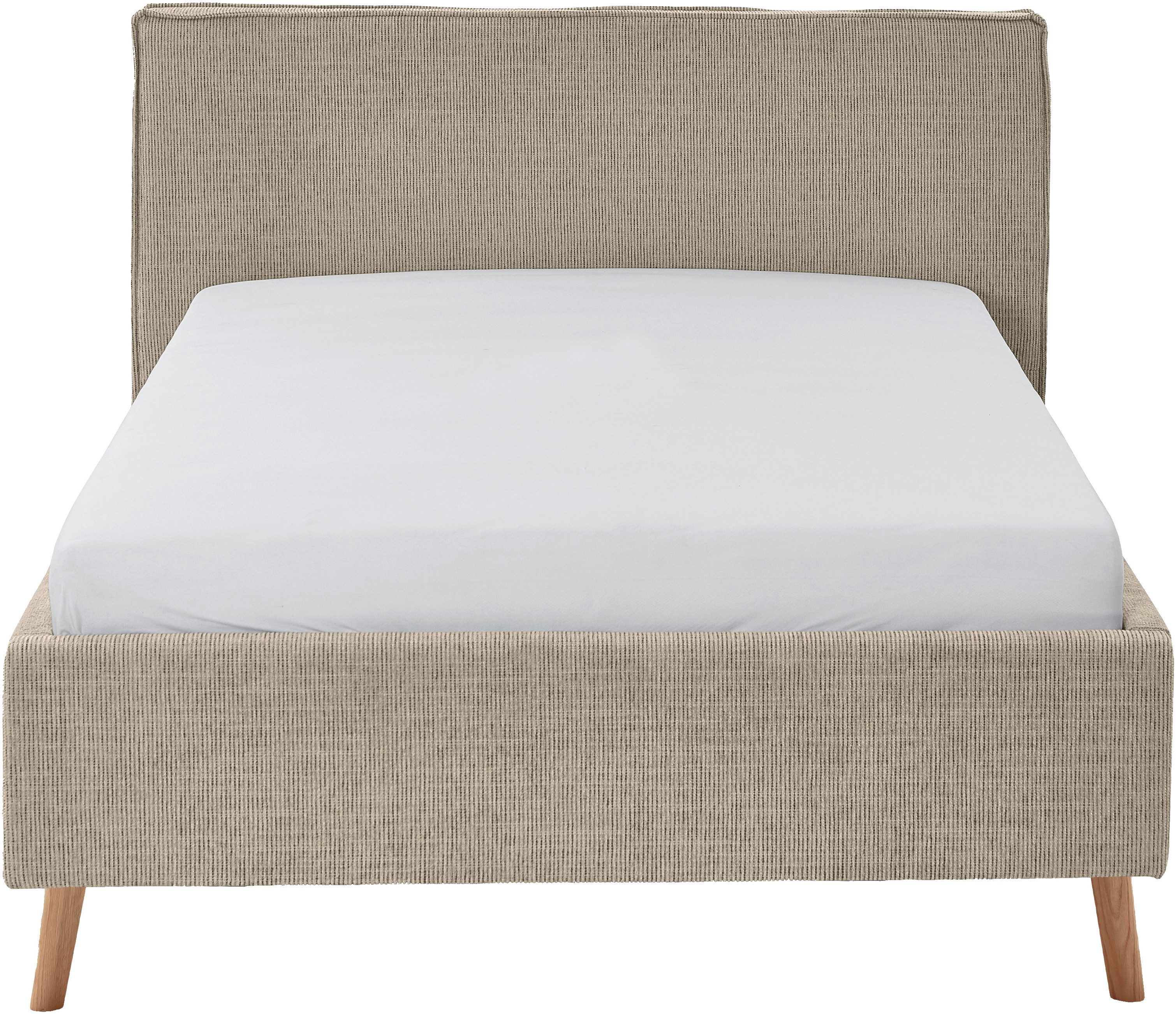 meise.möbel Gestoffeerd bed Riva met eikenkleurige houten poten, naar keuze met bedkist en lattenbodem