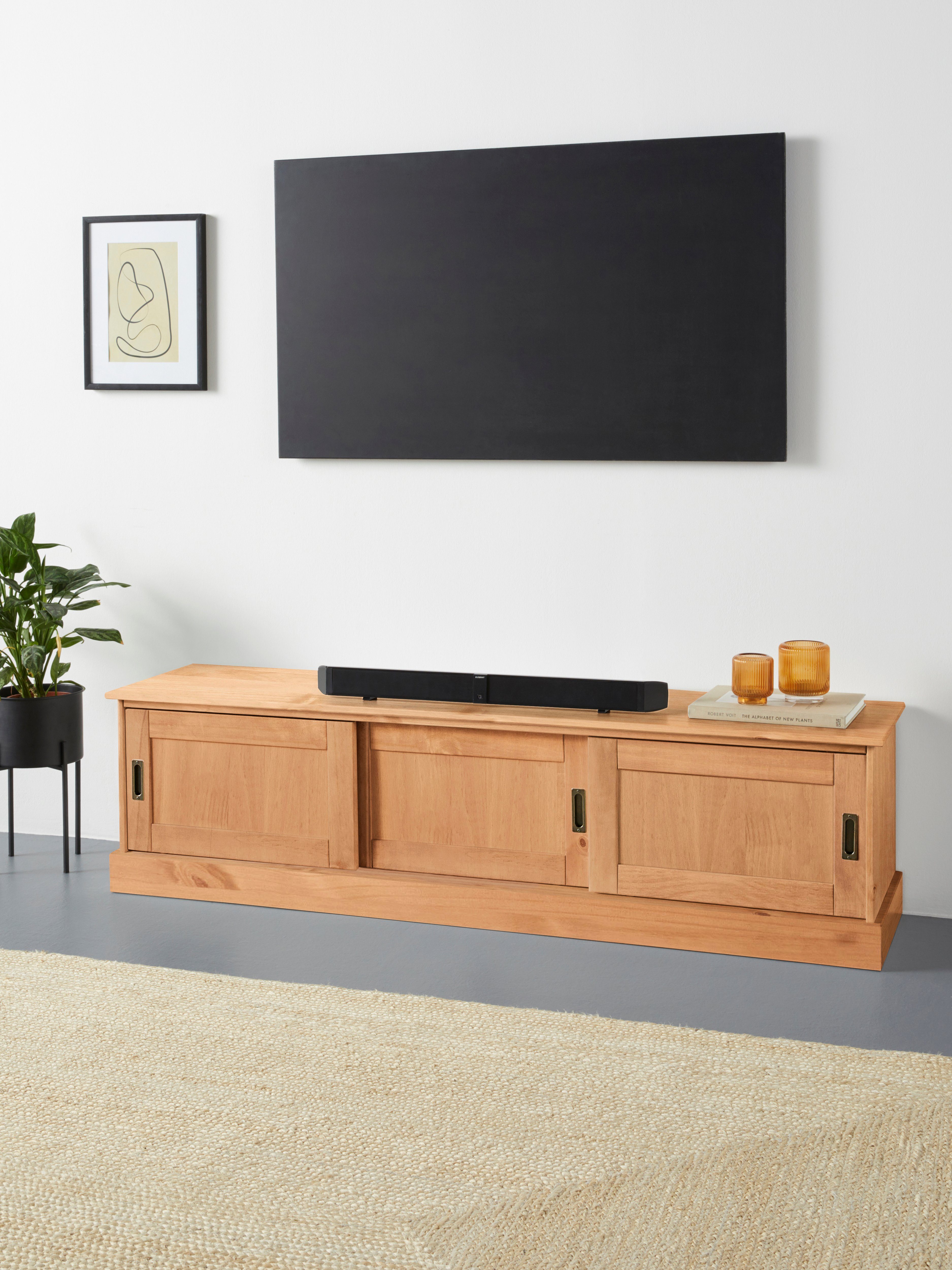 Home affaire Tv-meubel Schröder Commode met 3 schuifdeuren, van massief dennenhout lowboards beige