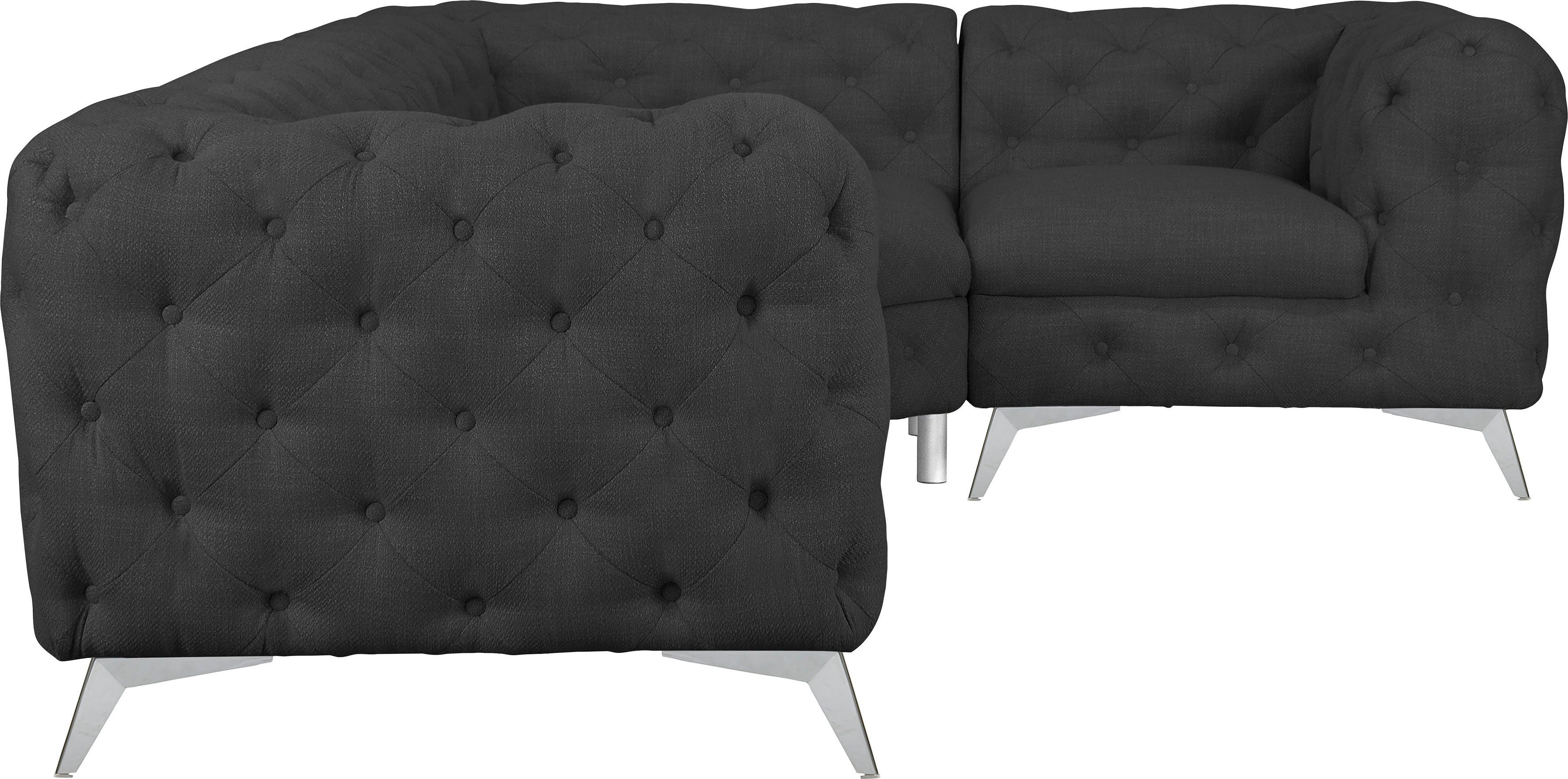 Leonique Chesterfield-bank Glynis L-vorm luxueuze capitonnage, moderne chesterfield look, kleur van de poten ter keuze