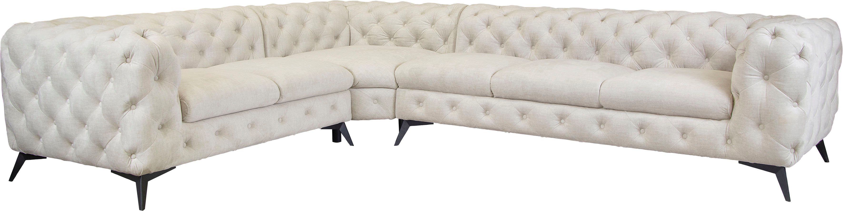 Leonique Chesterfield-bank Glynis L-vorm luxueuze capitonnage, moderne chesterfield look, kleur van de poten ter keuze