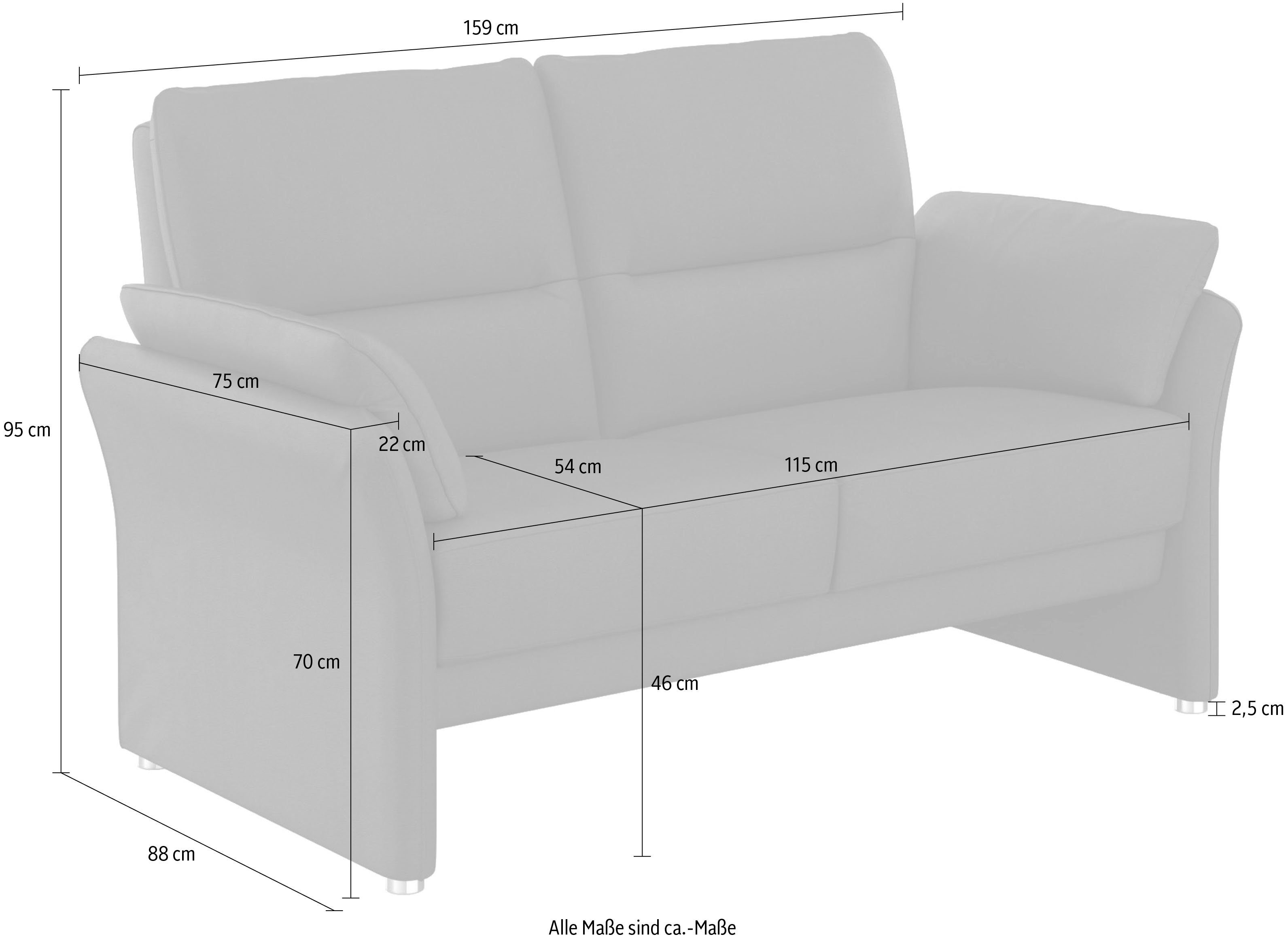 DOMO collection 2-zitsbank Pina elegant en tijdloos, smalle armleuningen, compacte afmetingen