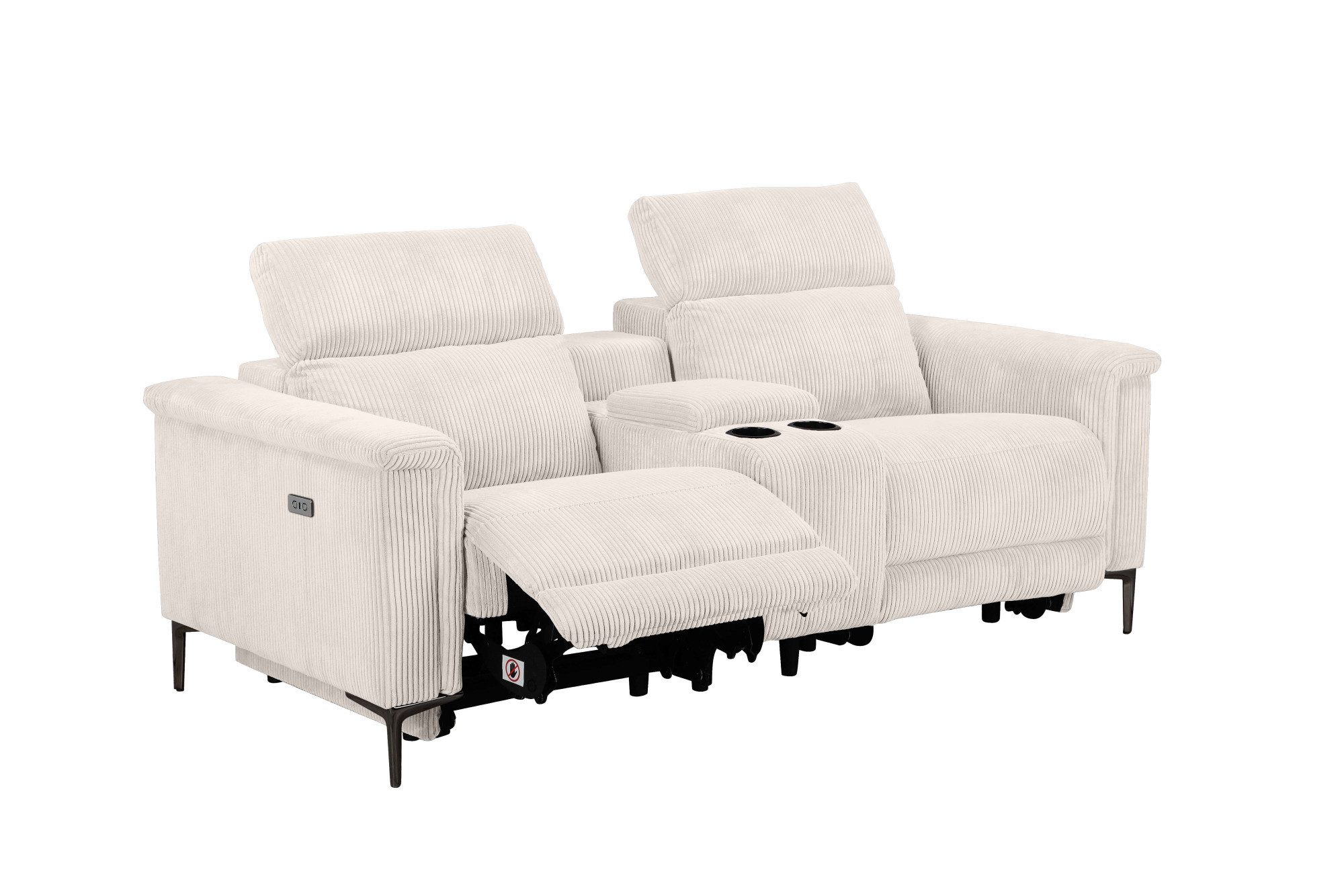 Places of Style 2-zitsbank Lund in cord, 2-zits bioscoopbank, tv-fauteuil, multimedia-sofa, USB-A met elektrische of handmatige relaxfunctie, bekerhouder en opbergruimte