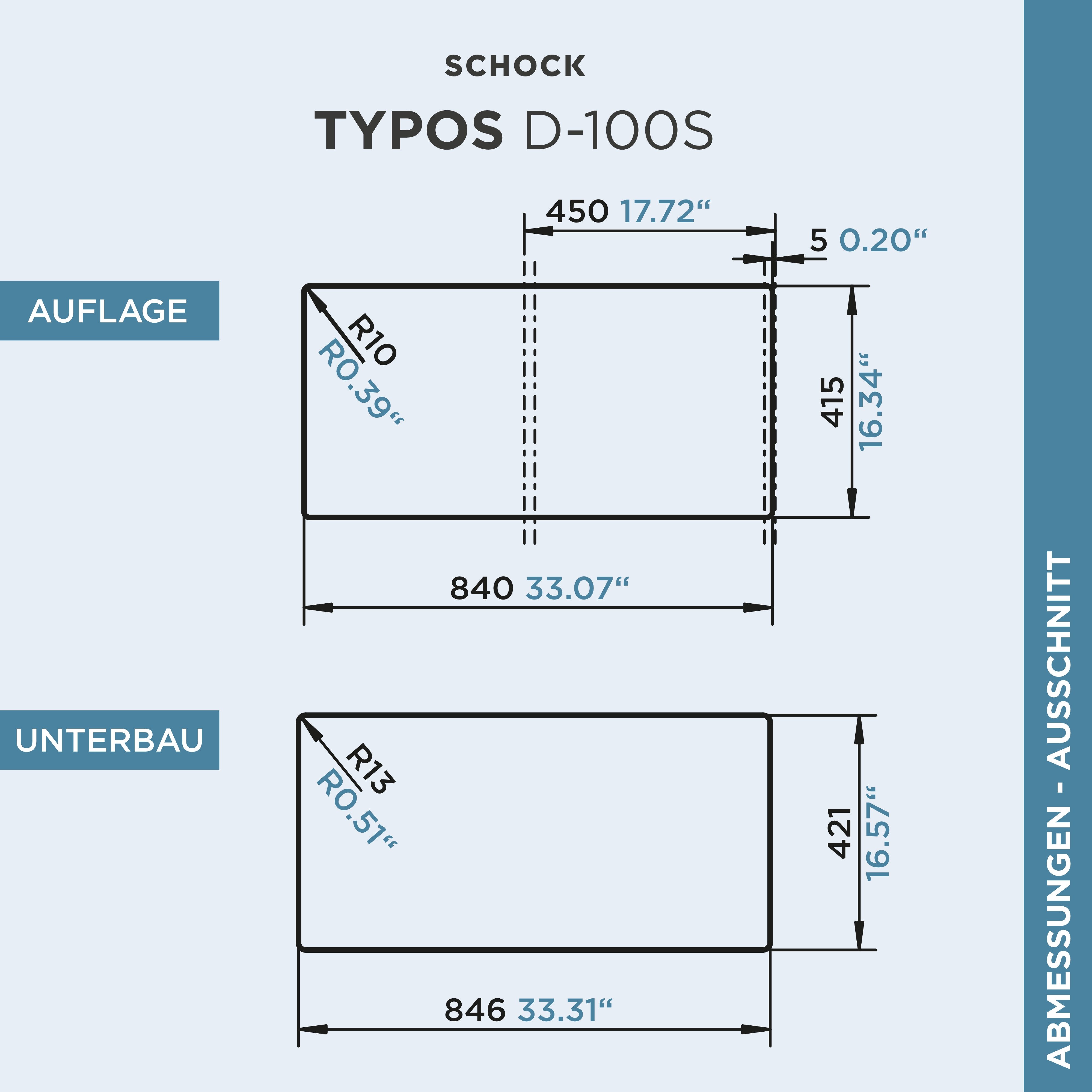 Schock Granieten spoelbak Typos D-100 S met afvoer en druppelzone, links en rechts in te bouwen