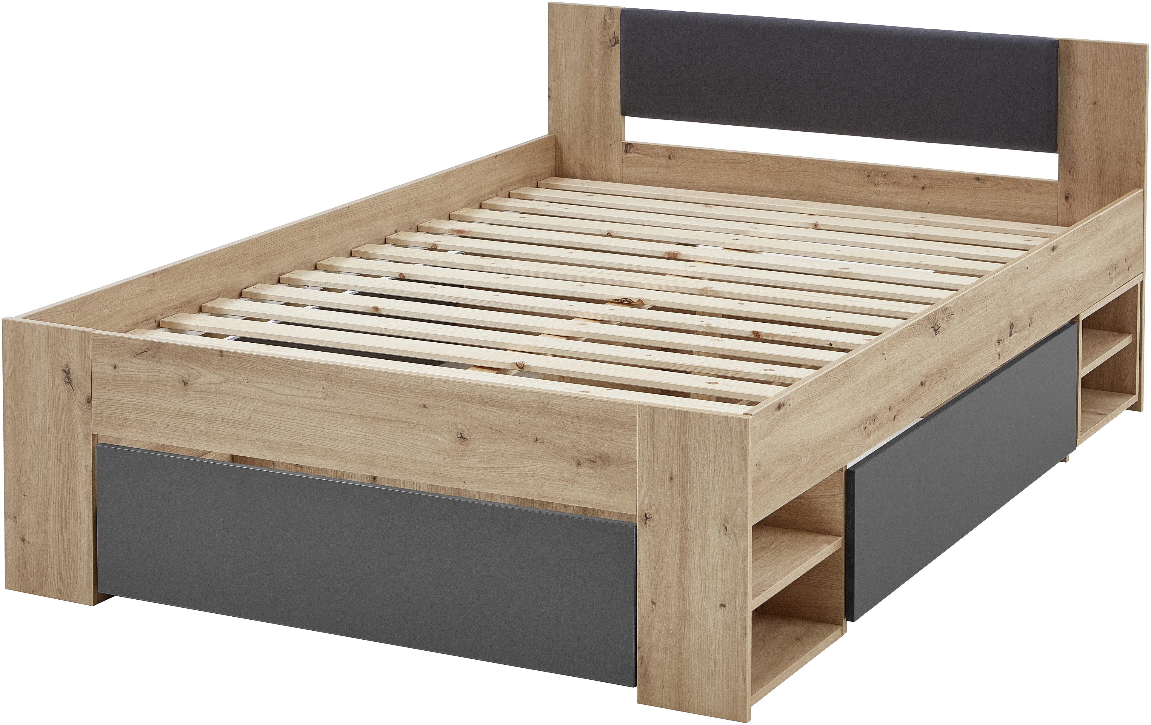 Relita Ledikant met bergruimte Stefan met grote lades en Nako op wielen, incl. latten met comfortabele lighoogte, verkrijgbaar in 2 breedtes en 2 kleuren