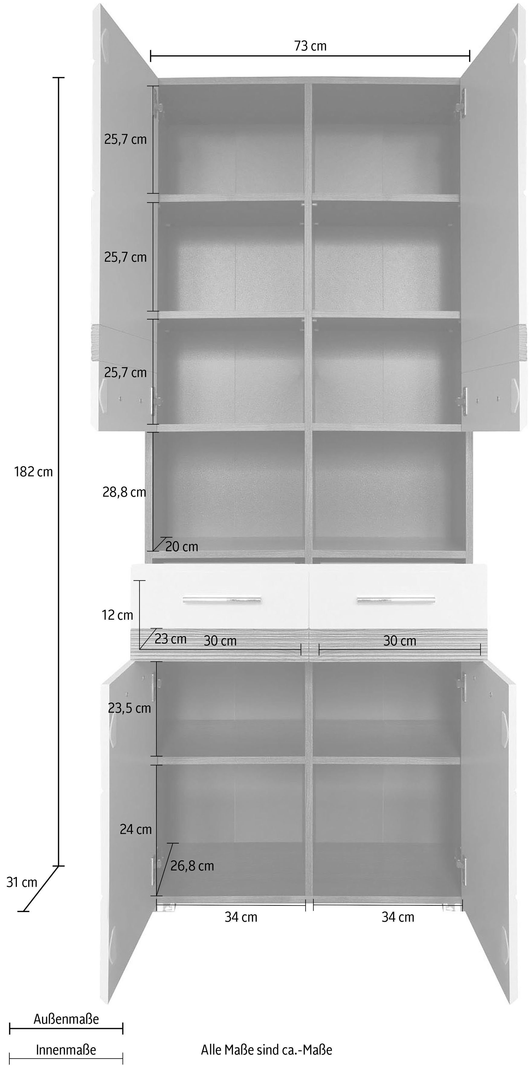 welltime Hoge kast Toulon Badkast met 2 lades en open vakken - (B/D/H) 73/31/182 cm