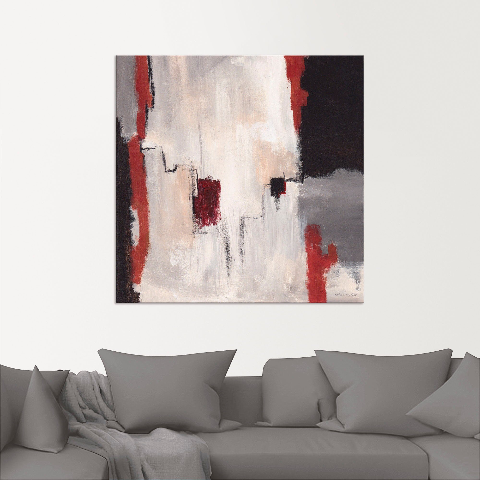 Artland Artprint Rood bij grijs I - abstract als artprint van aluminium, artprint voor buiten, artprint op linnen, poster in verschillende maten. maten