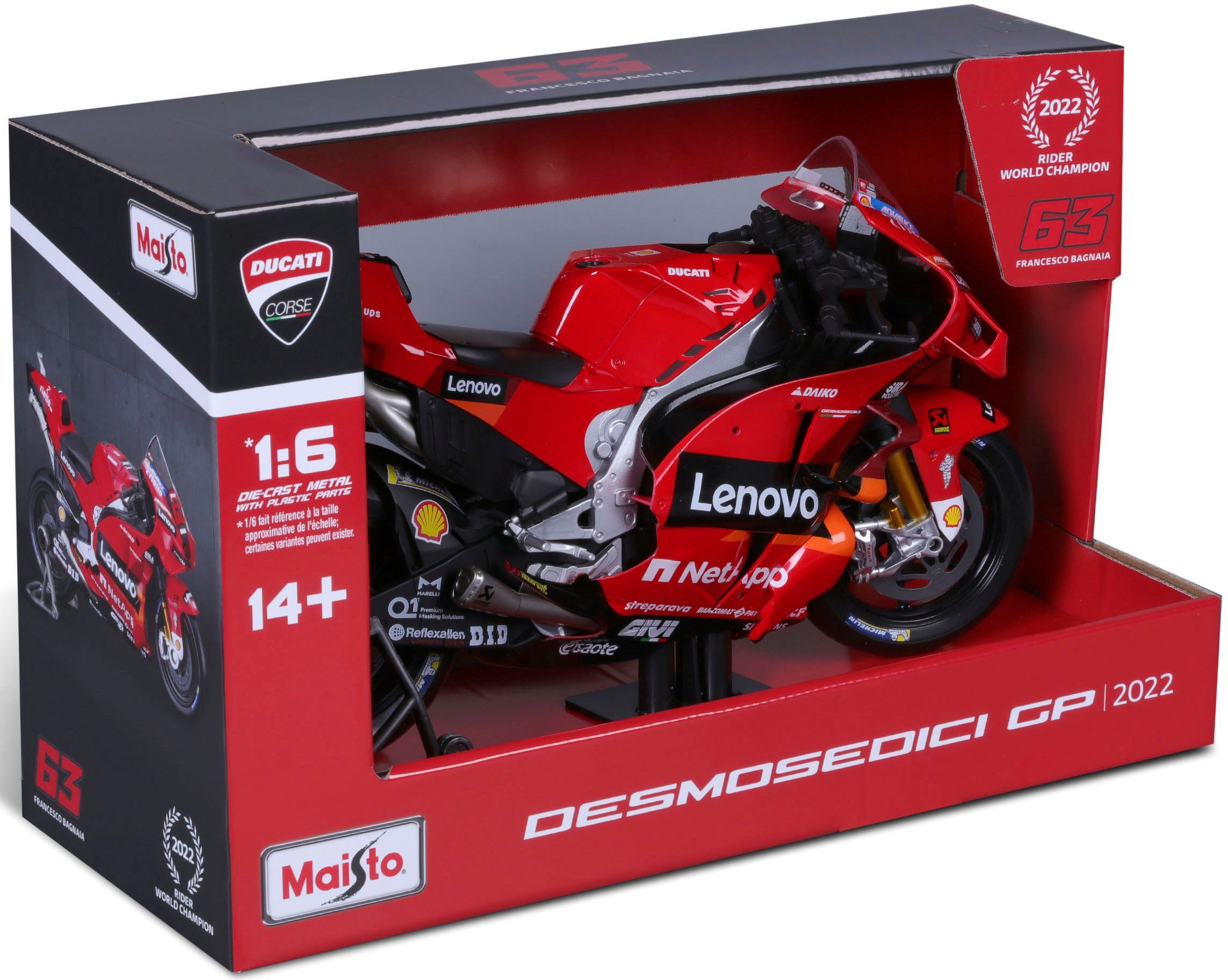 Maisto® Auto op schaal Moto GP Ducati Lenovo ´22, #63 Francesco Bagnaia