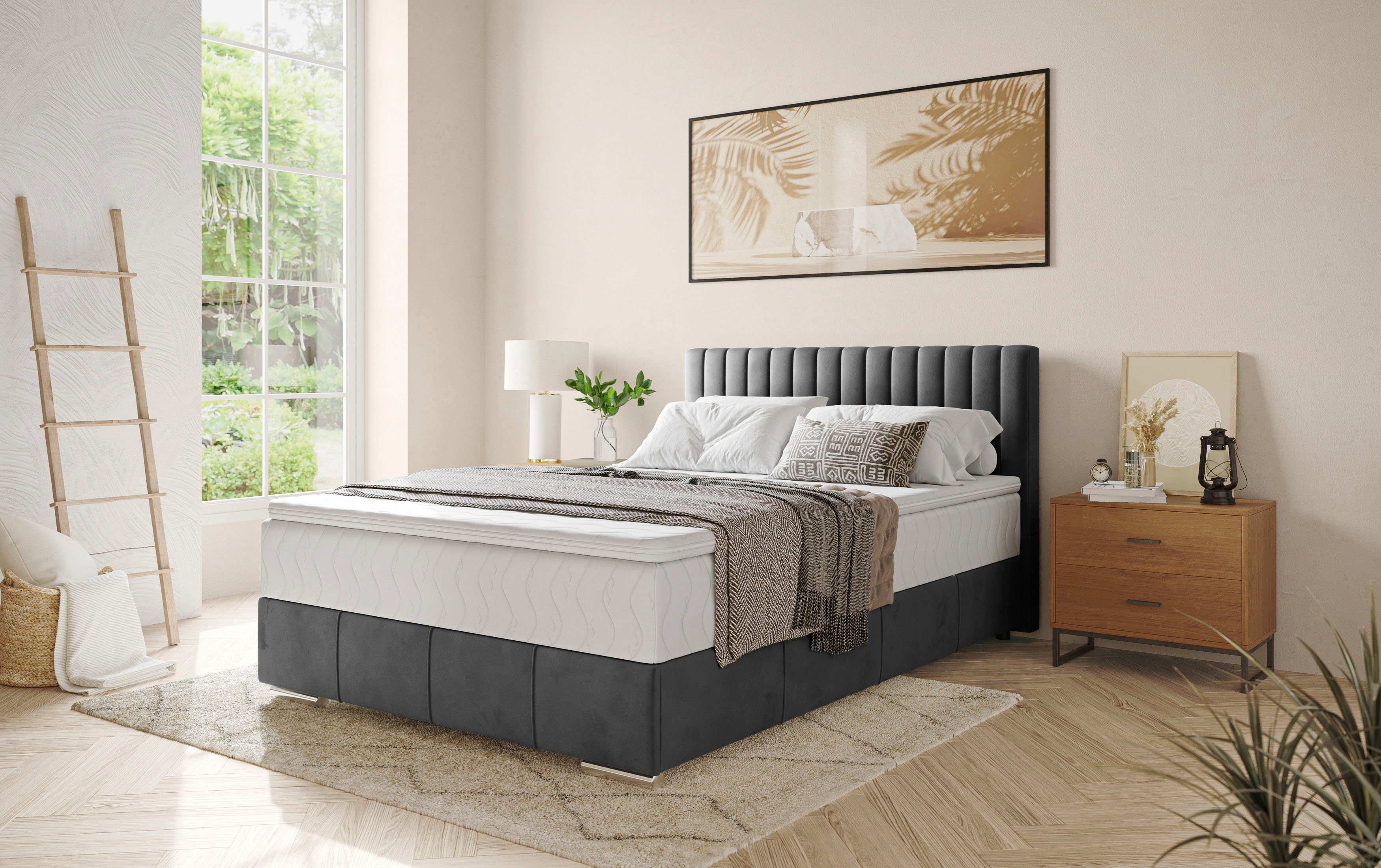 Mr. Couch Boxspring Thor met bedbodem, incl. matras, topverkoper Topmatras en sierkussen, in verschillende hardheden beschikbaar boxsprings grijs