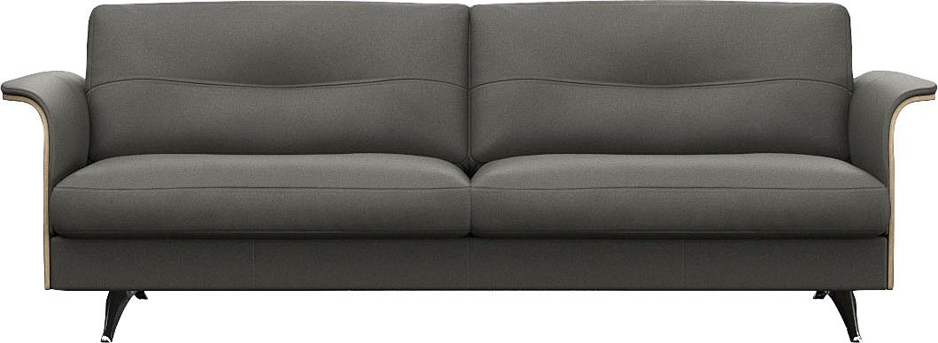 FLEXLUX 3-zitsbank Glow, super comfortabel door hoogwaardige zitopbouw met verenvering grijs, 3-zitsbanken, Armleuningen in geolied eiken