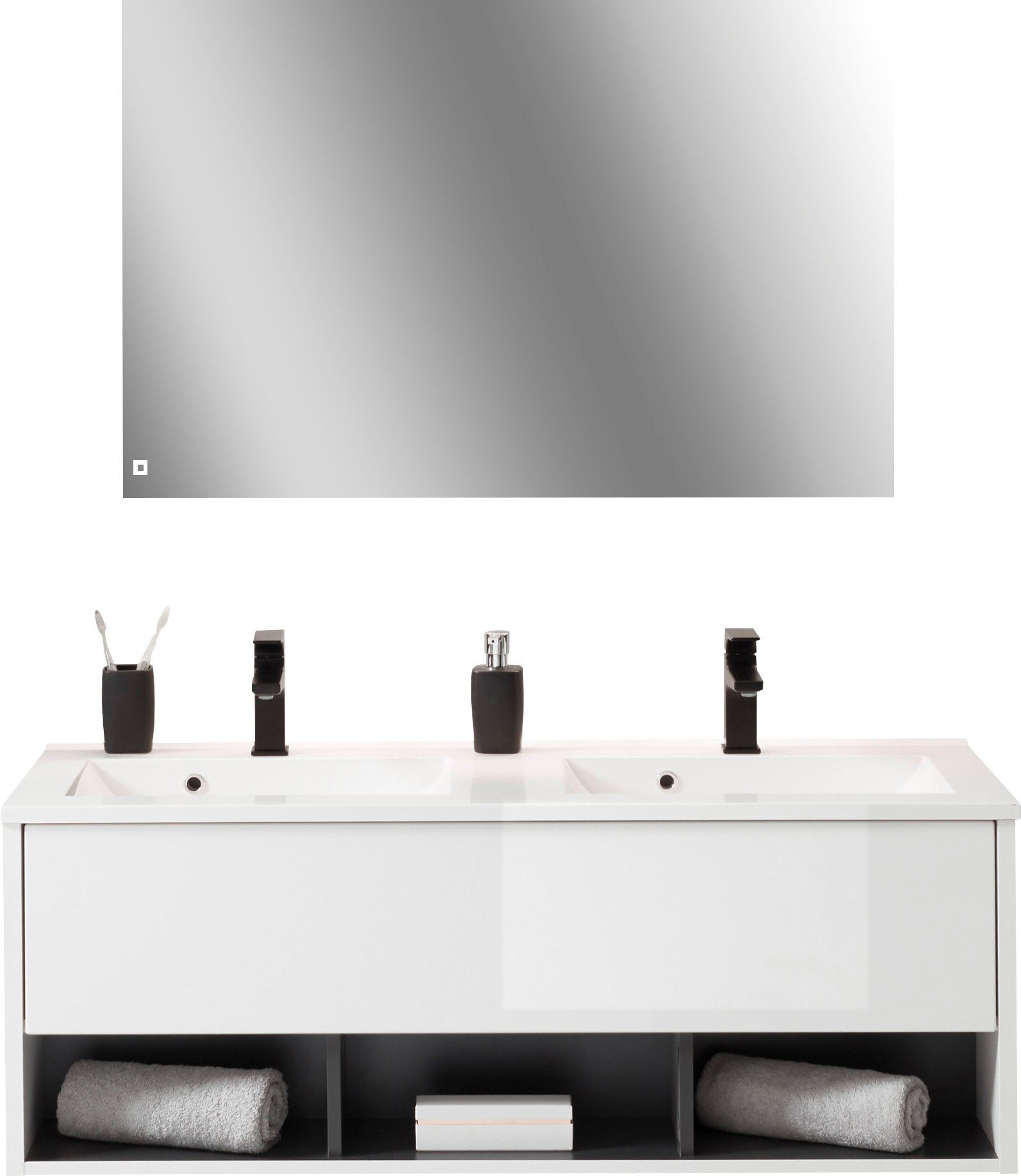 Places of Style Badkamerserie Studio Line, bad in modern ontwerp, 2-delig badkamer Wastafel en spiegel, in twee kleuren beschikbaar, veel opbergruimte (2-delig)
