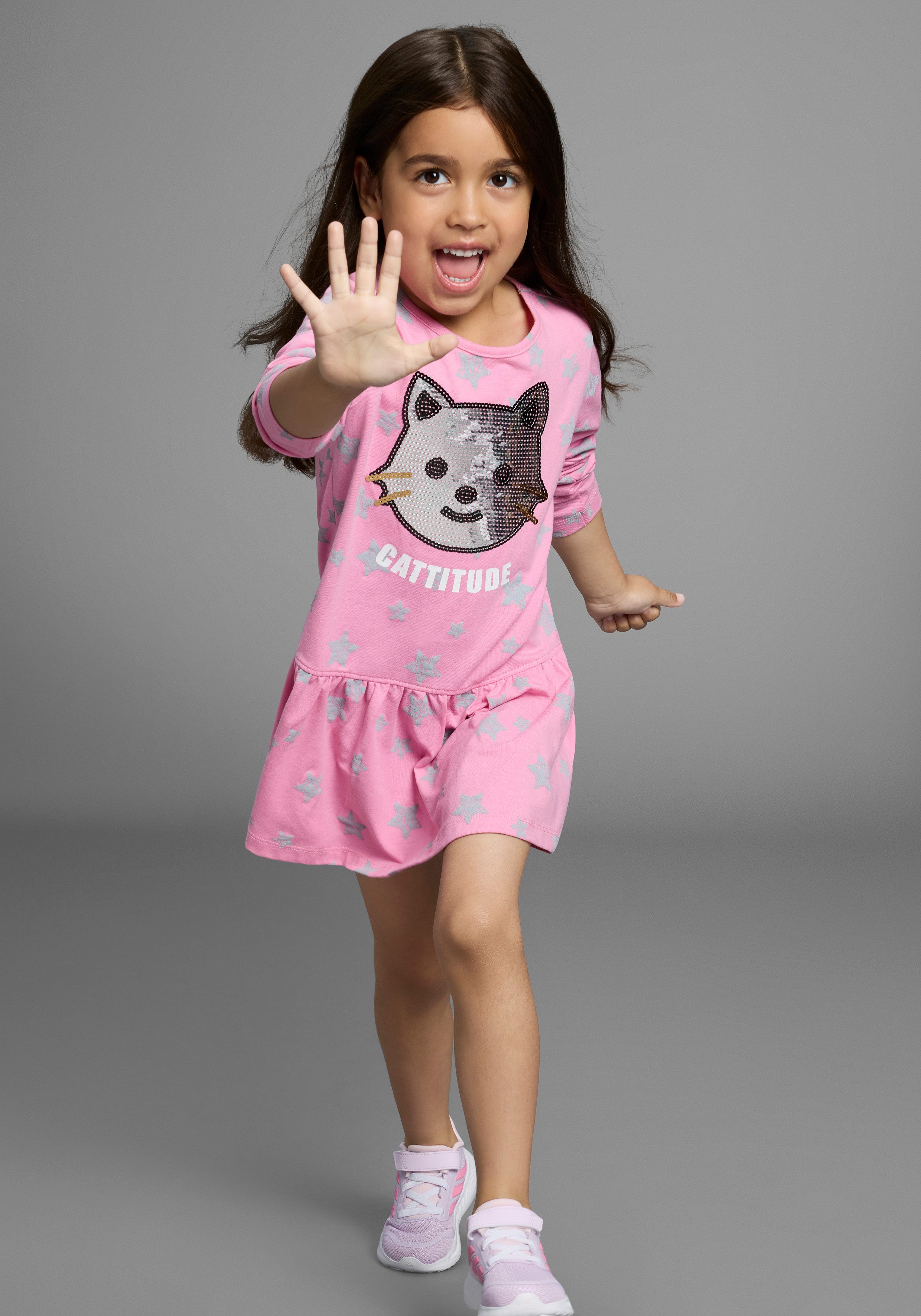 KIDSWORLD Jerseyjurk met pailletten Shirtjurk met schattige paillettenapplicatie