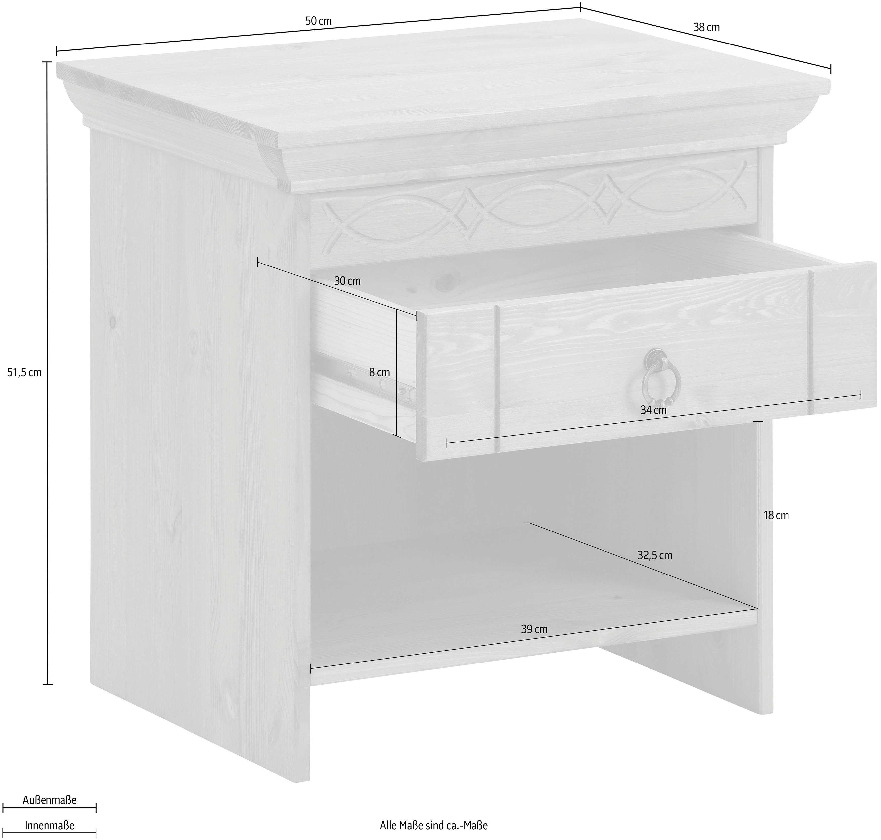 Home affaire Nachtkastje Indra Nachtkastje met decoratief freeswerk, breedte: 50 cm