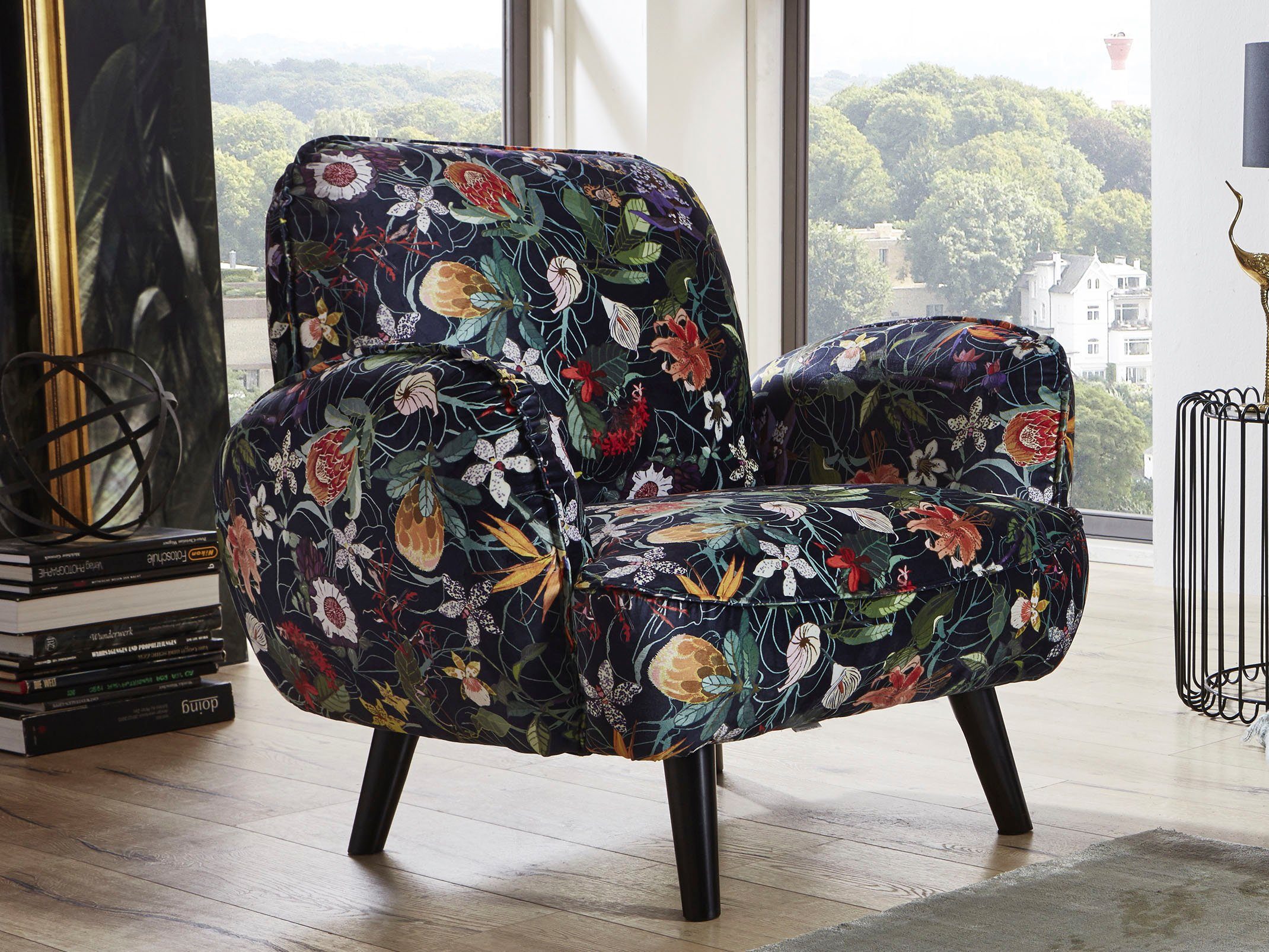 ATLANTIC home collection Fauteuil Ben met golfvering, massief houten poten, vrij plaatsbaar